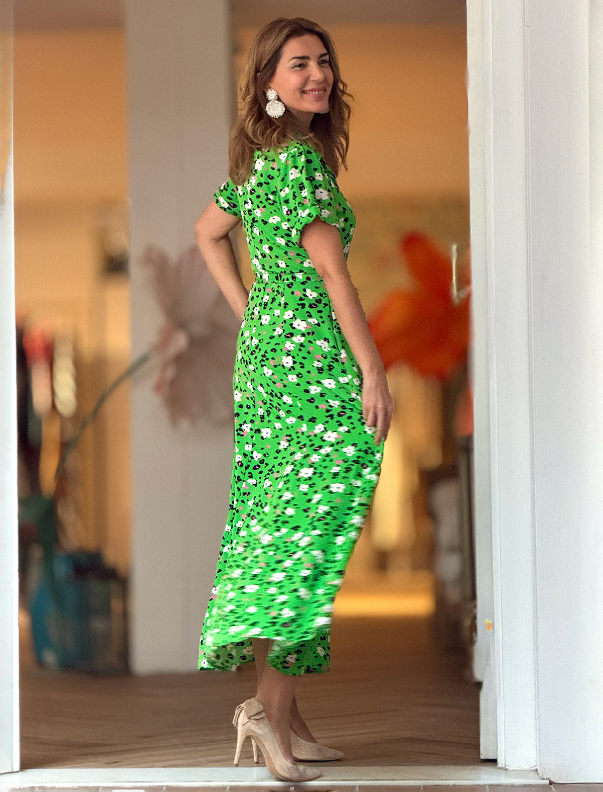 Vestido camisero verde flowers