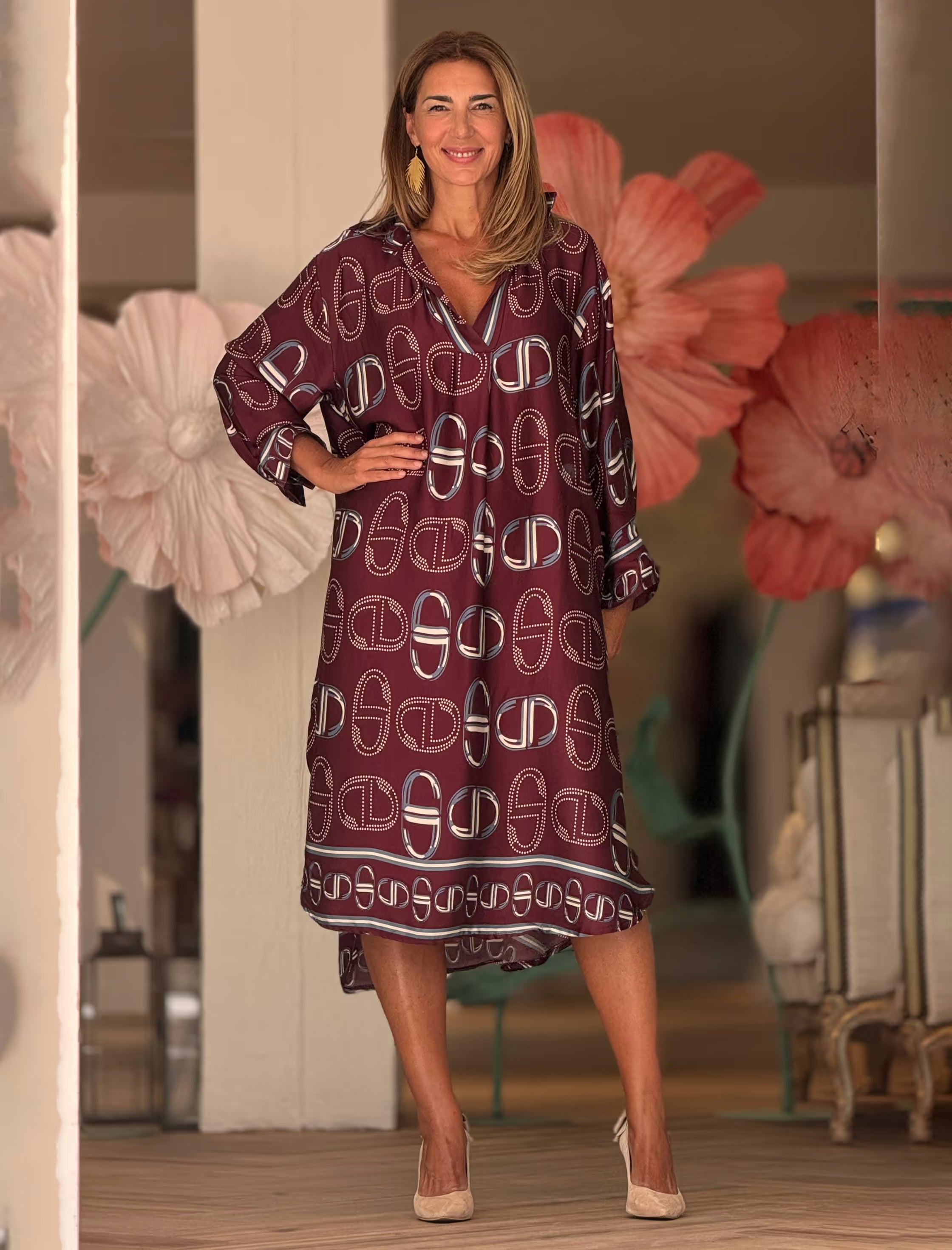 Vestido midi burdeos estribos chic