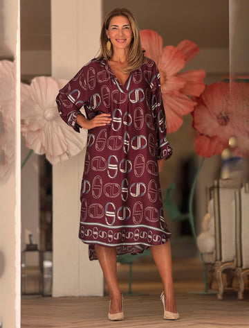 Vestido midi burdeos estribos chic