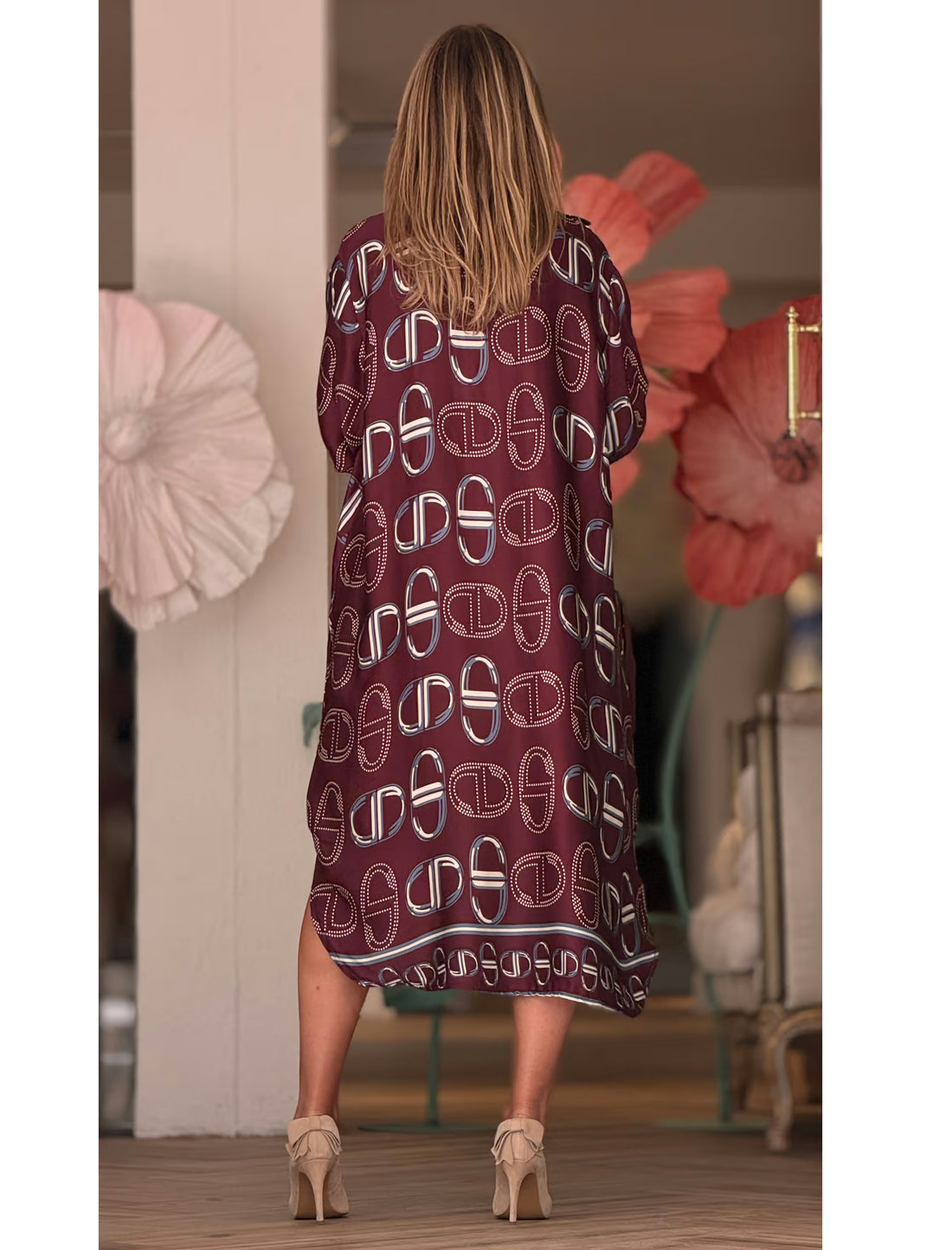 Vestido midi burdeos estribos chic