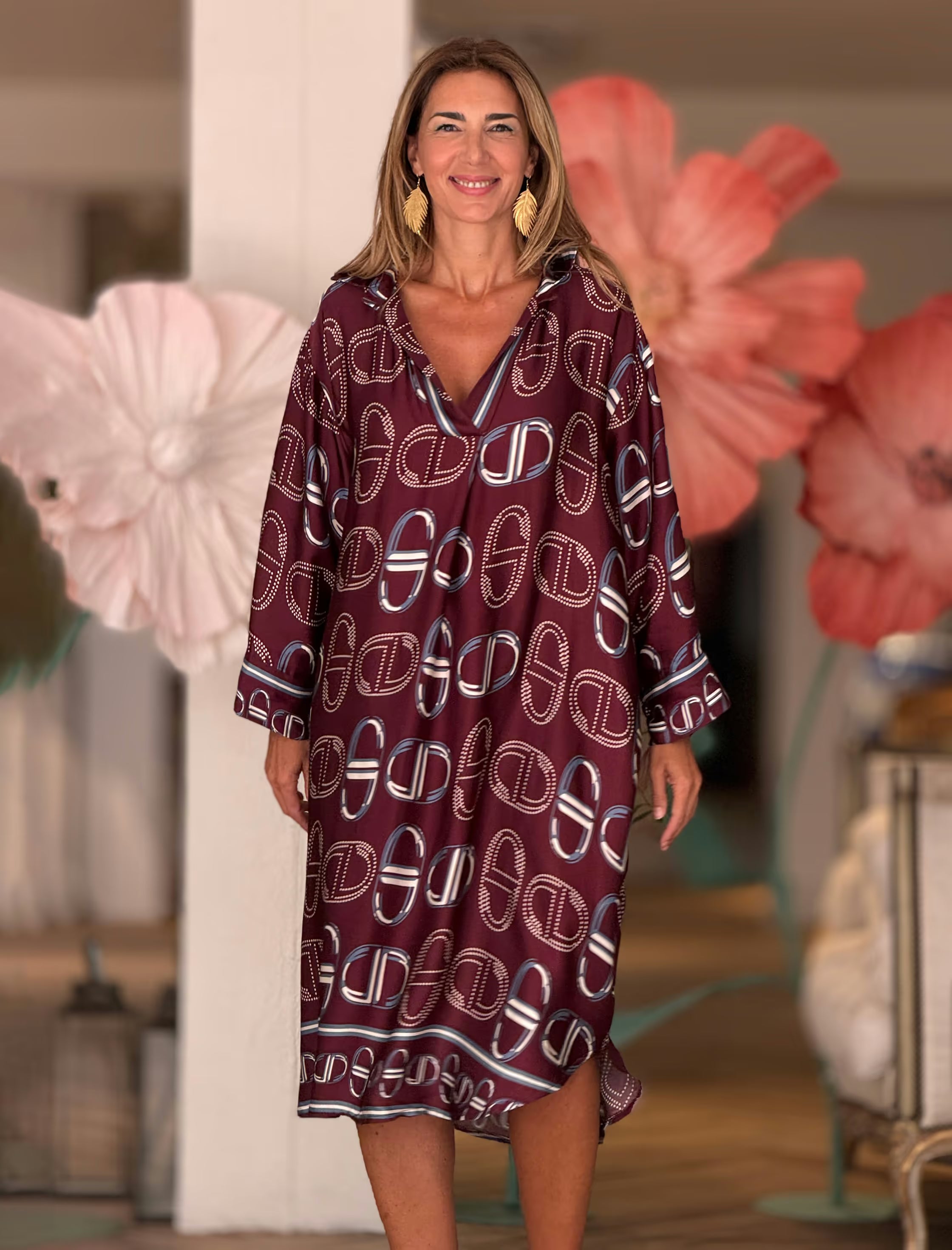 Vestido midi burdeos estribos chic