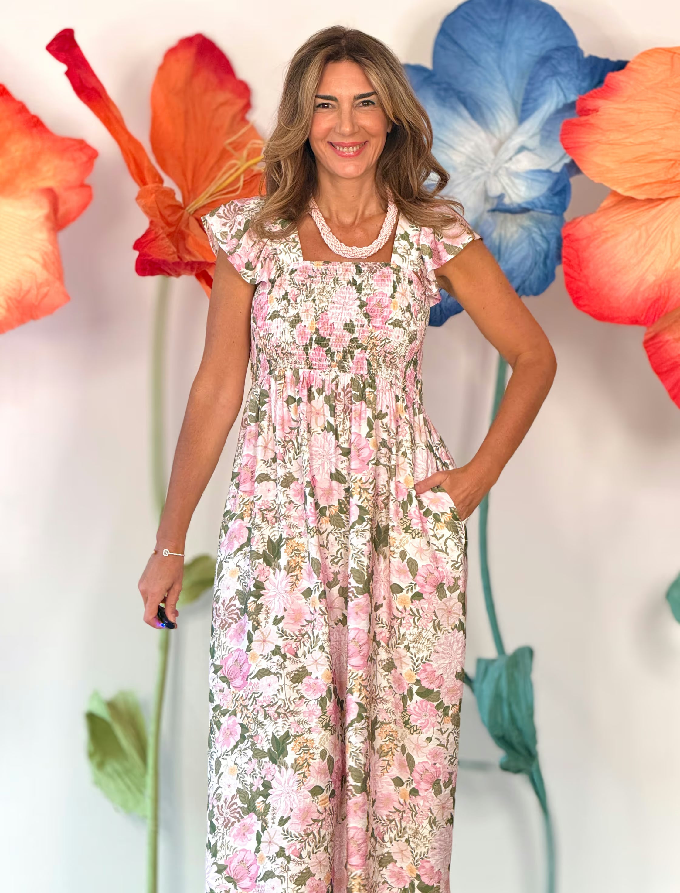 Vestido de flores boho rosa