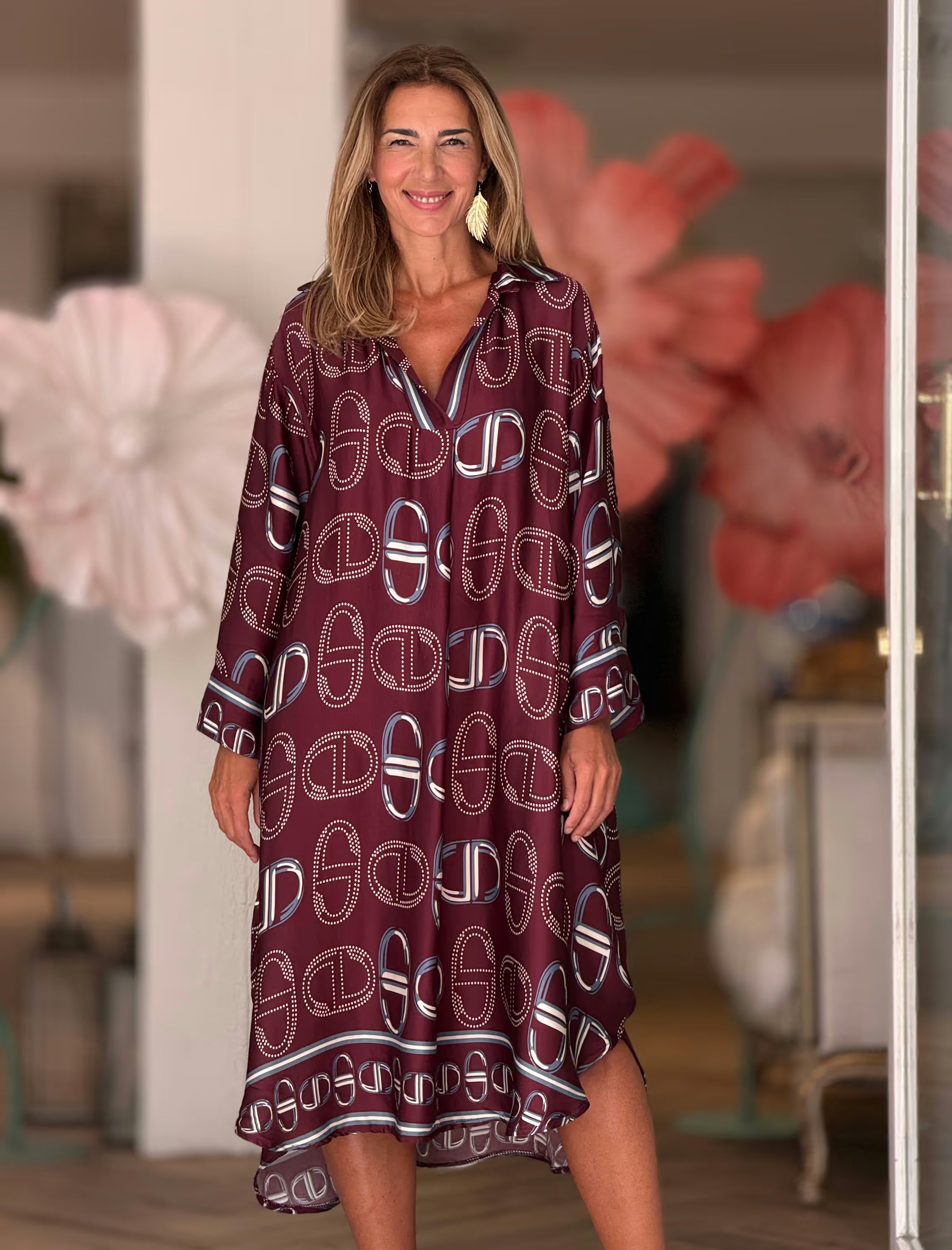 Vestido midi burdeos estribos chic