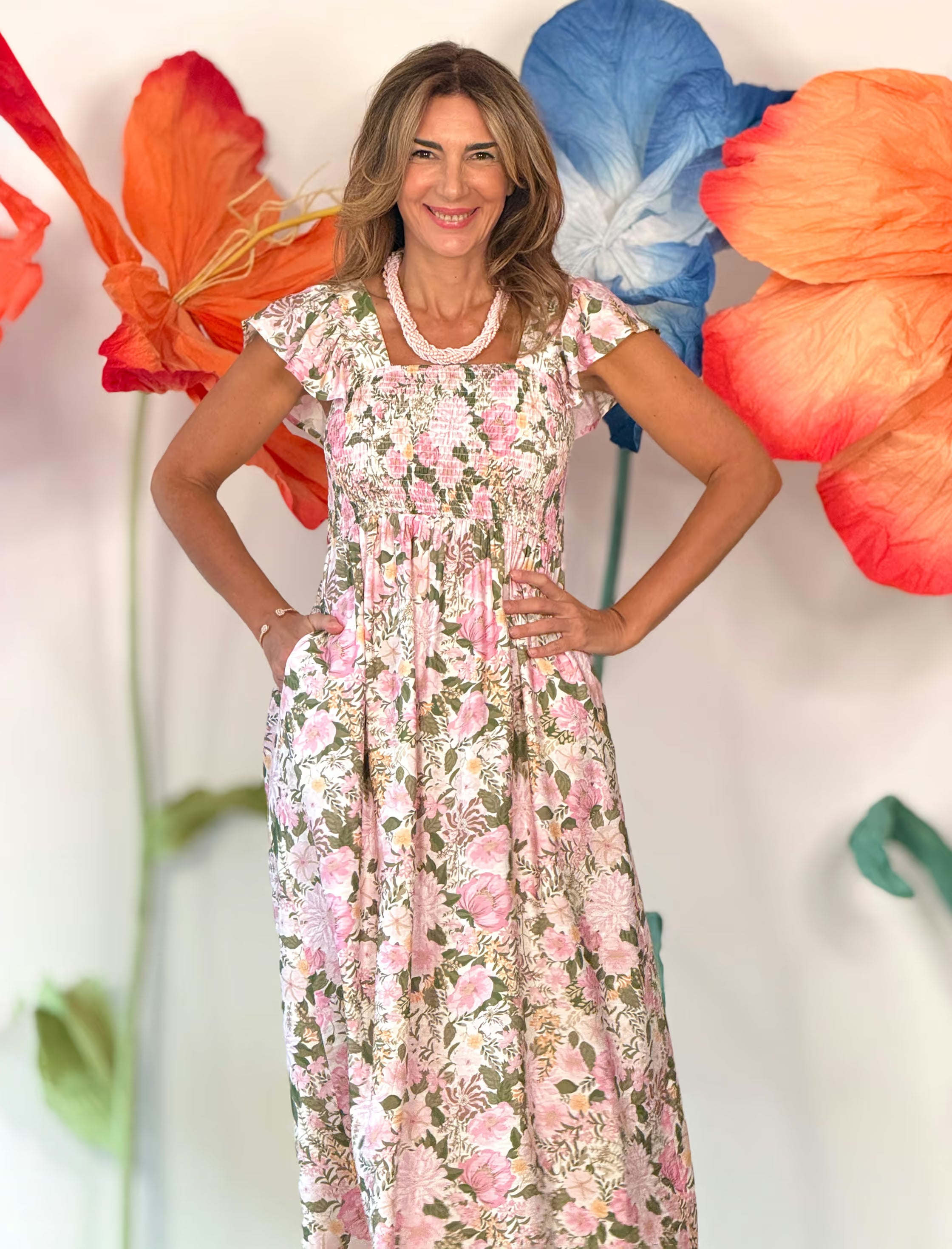 Vestido de flores boho rosa