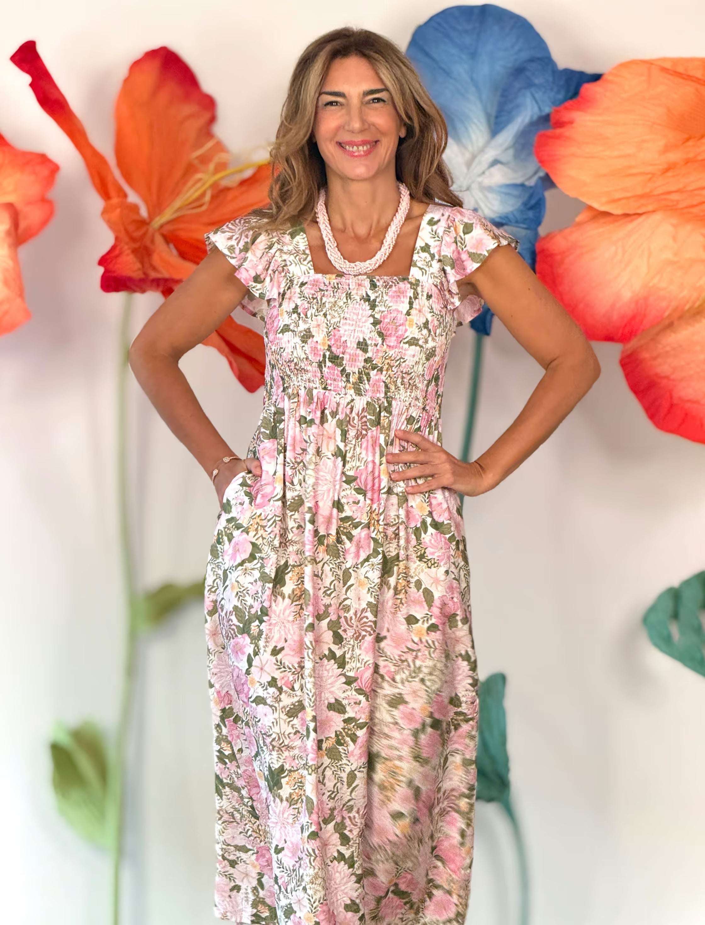 Vestido de flores boho rosa