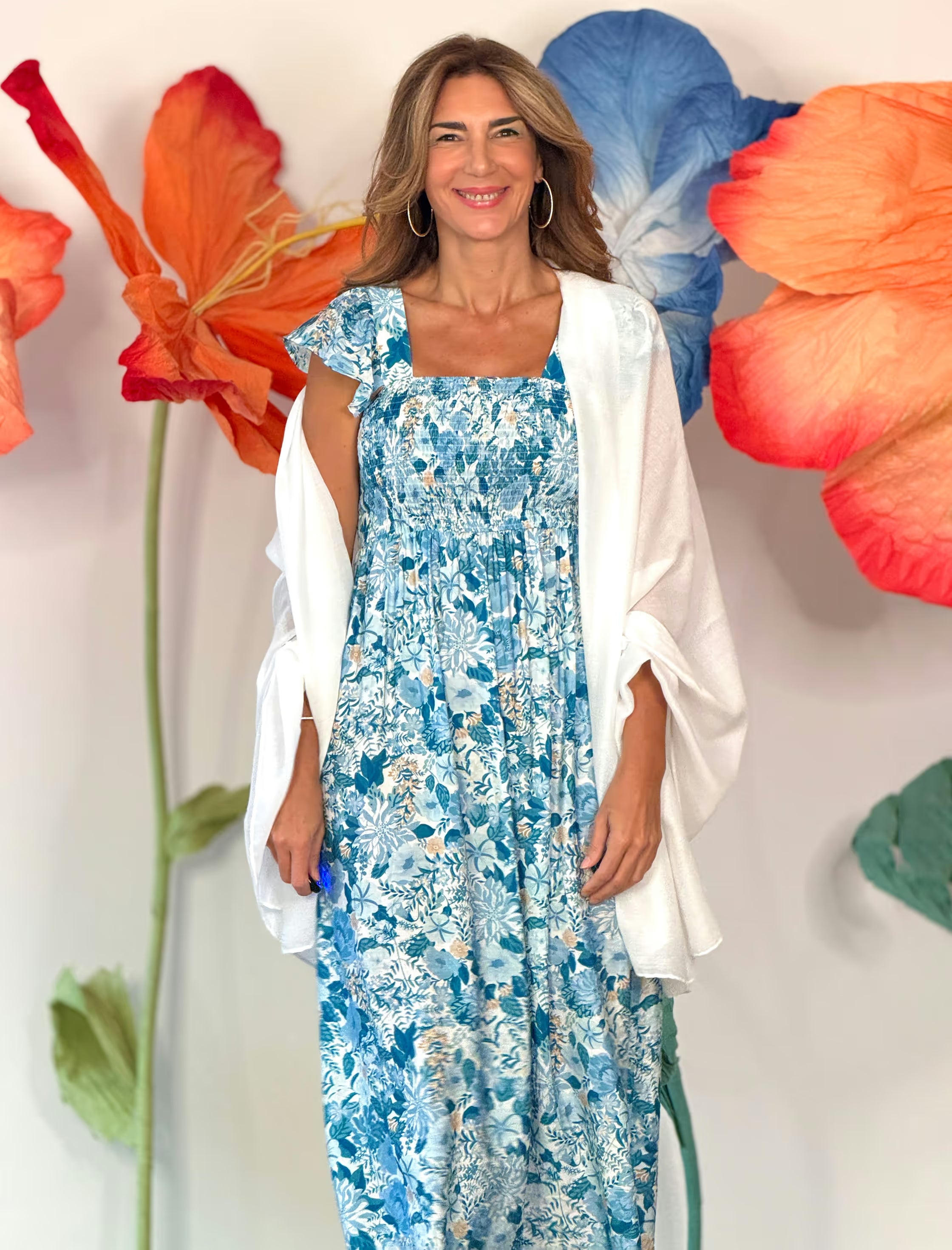 Vestido de flores boho azul