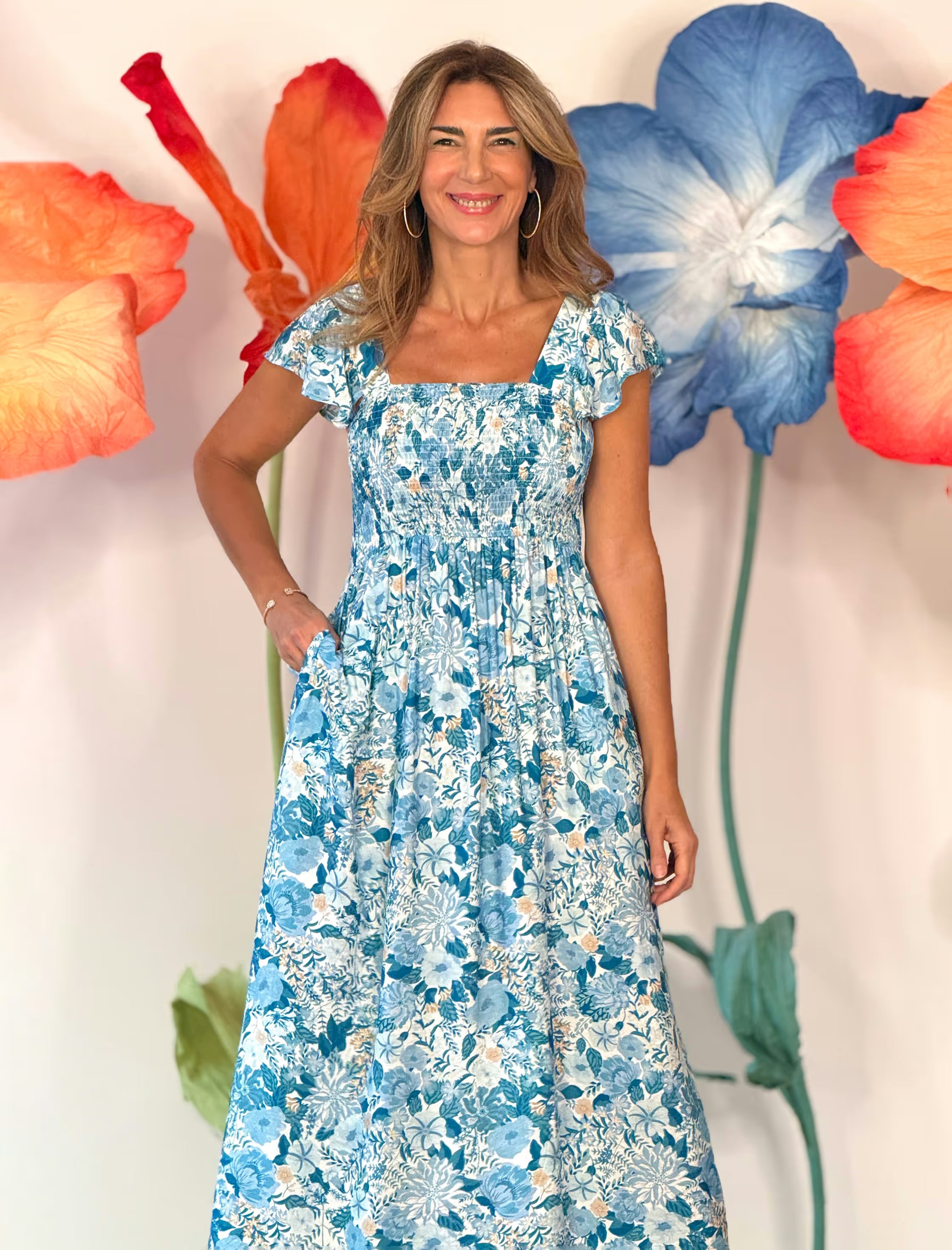 Vestido de flores boho azul