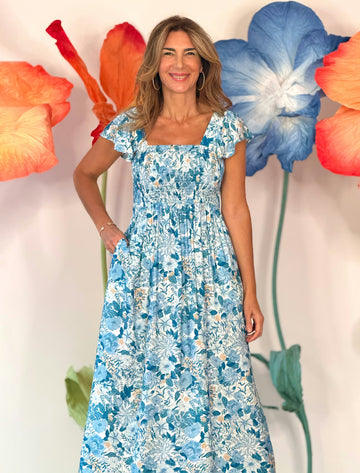 Vestido de flores boho azul