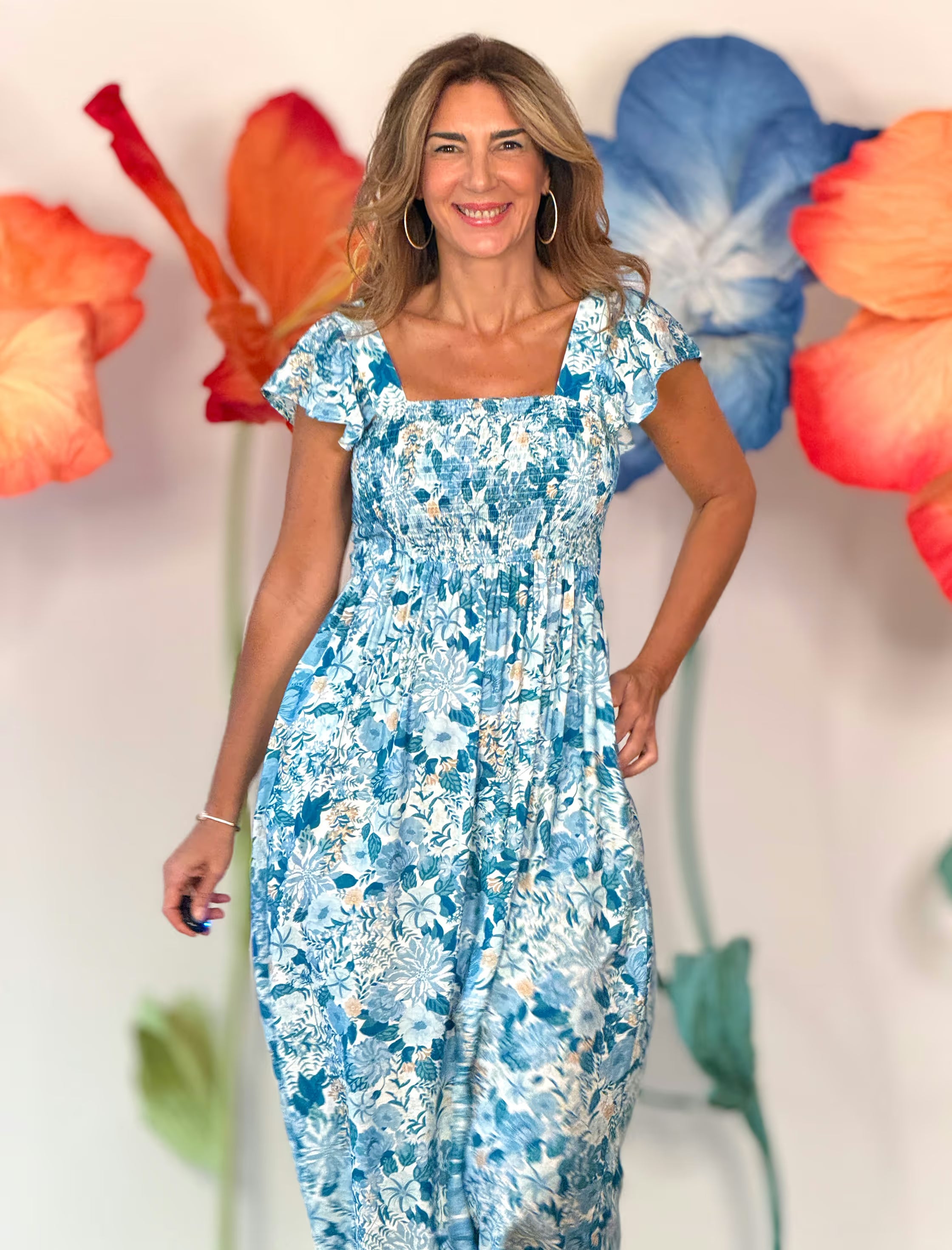Vestido de flores boho azul