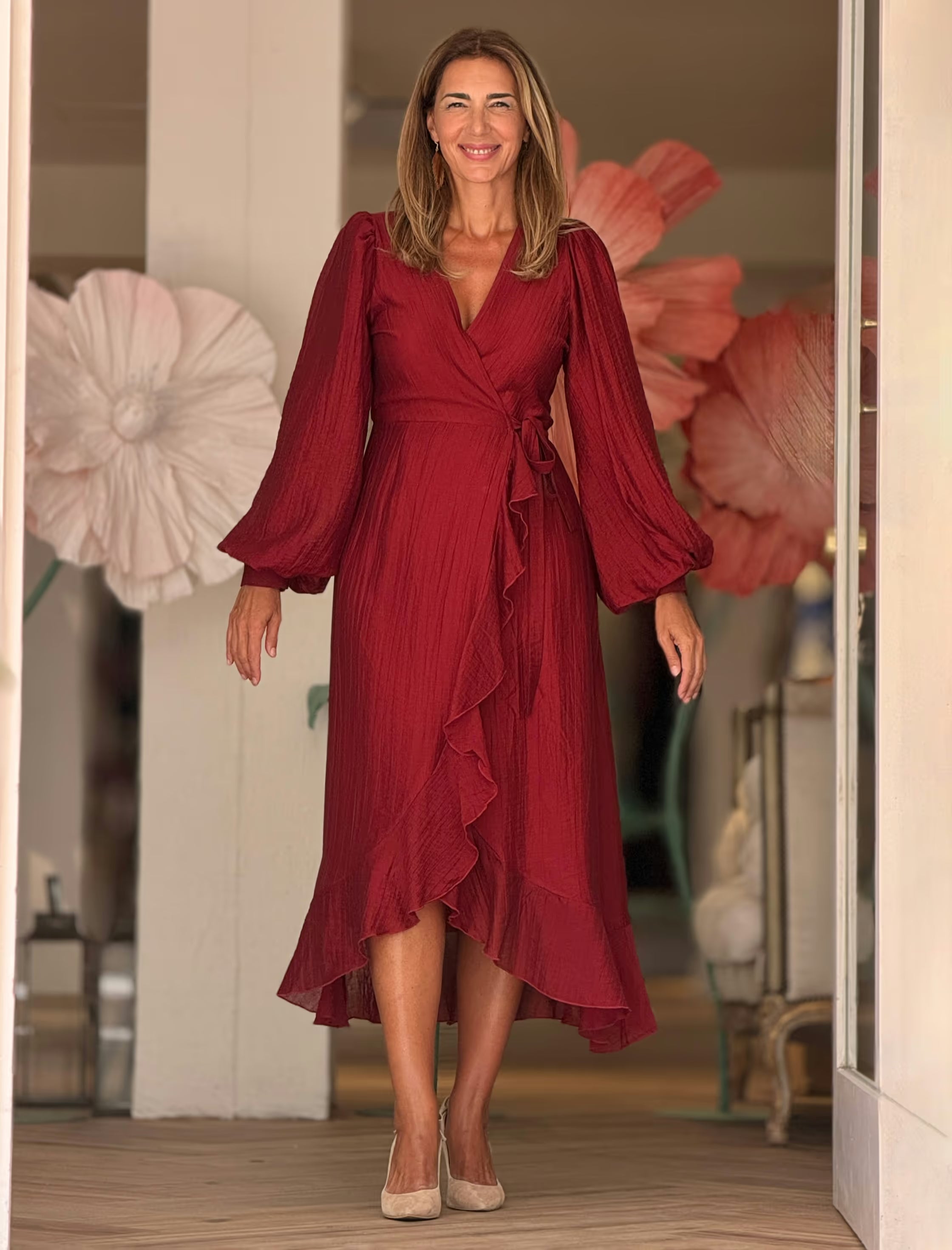 Vestido burdeos cruzado Adriana