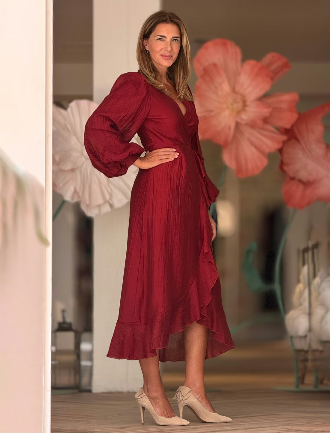 Vestido burdeos cruzado Adriana