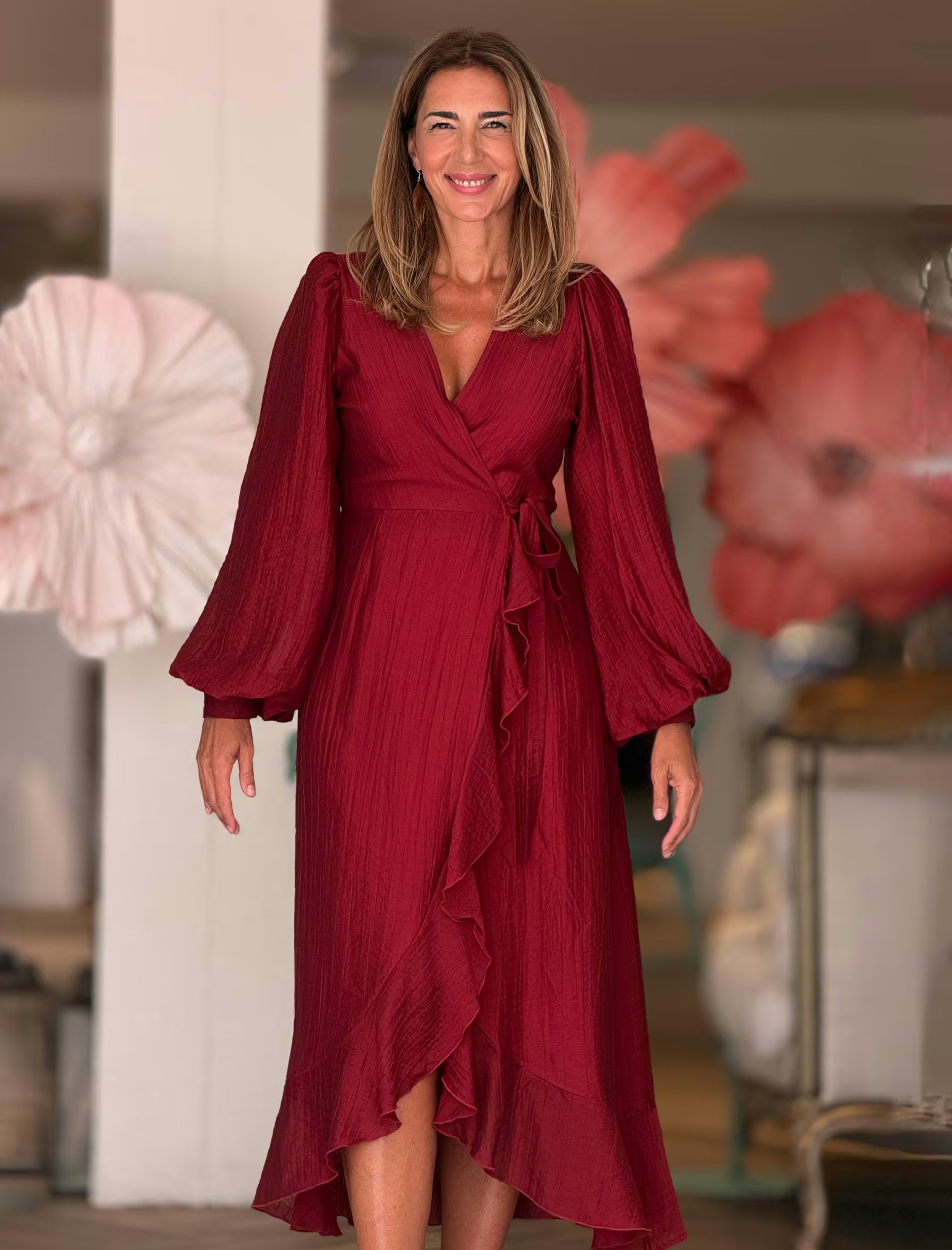 Vestido burdeos cruzado Adriana