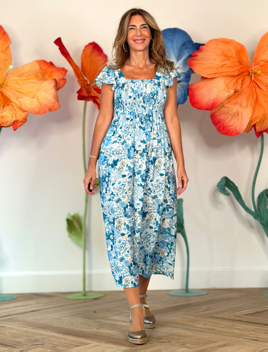 Vestido de flores boho azul