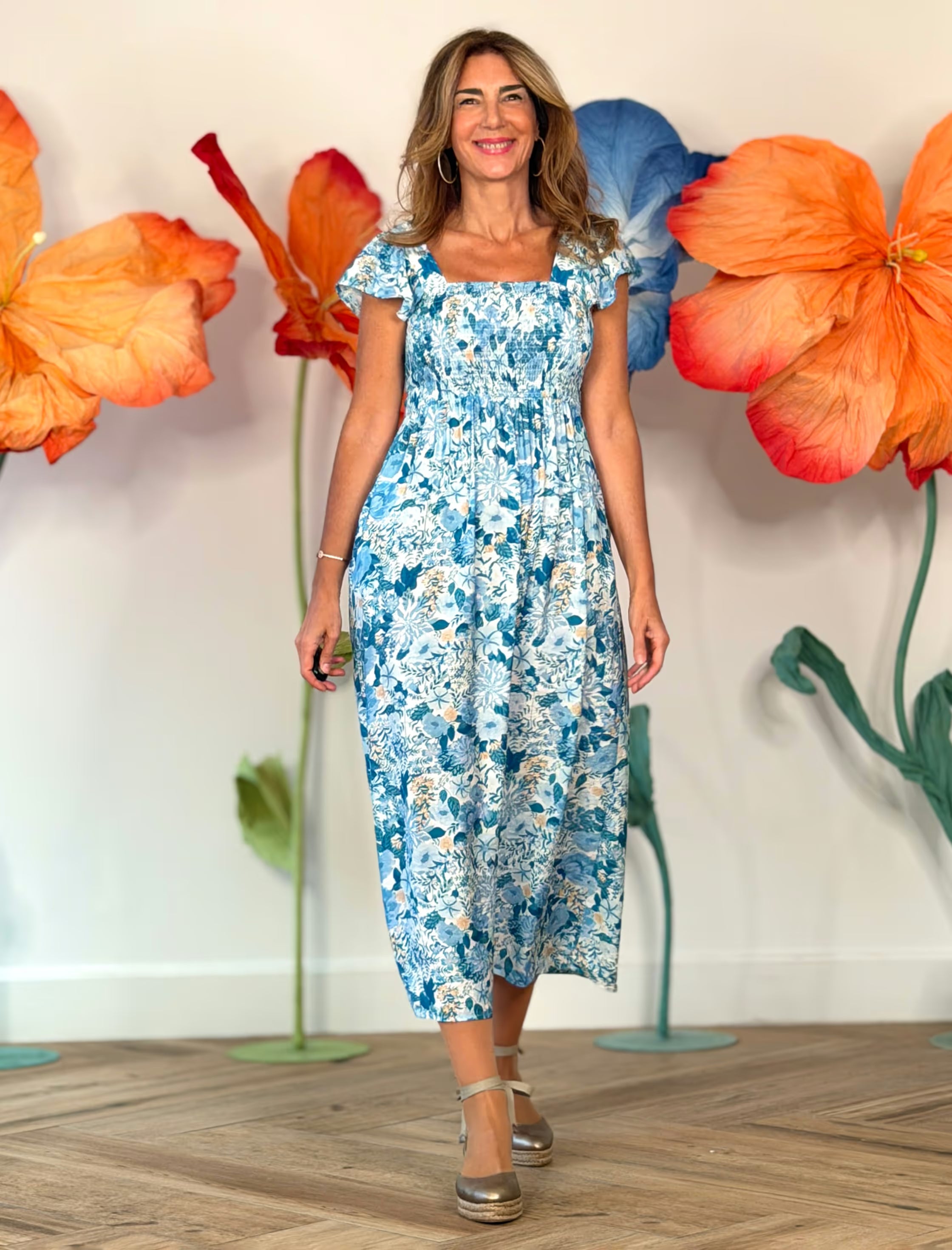 Vestido de flores boho azul