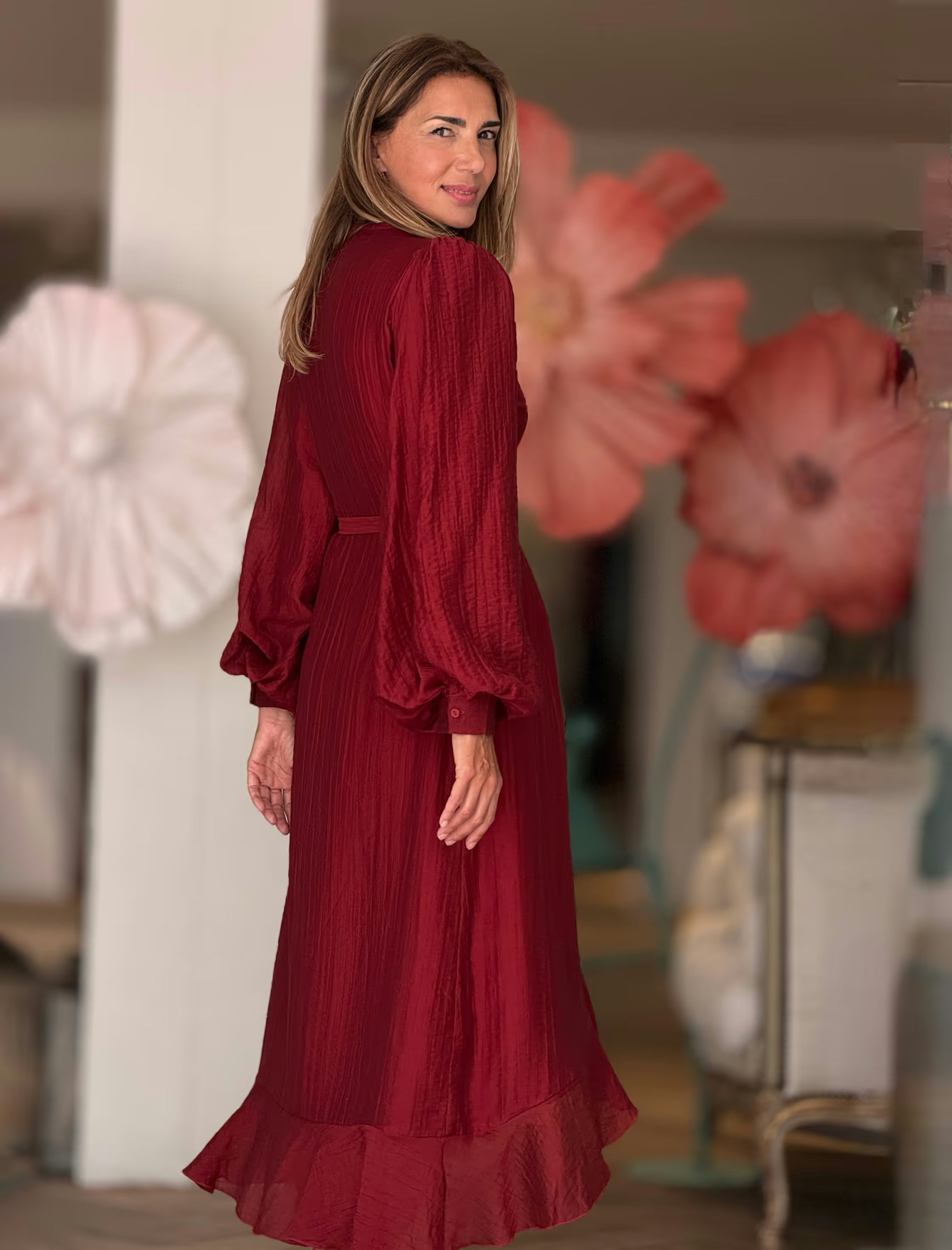 Vestido burdeos cruzado Adriana