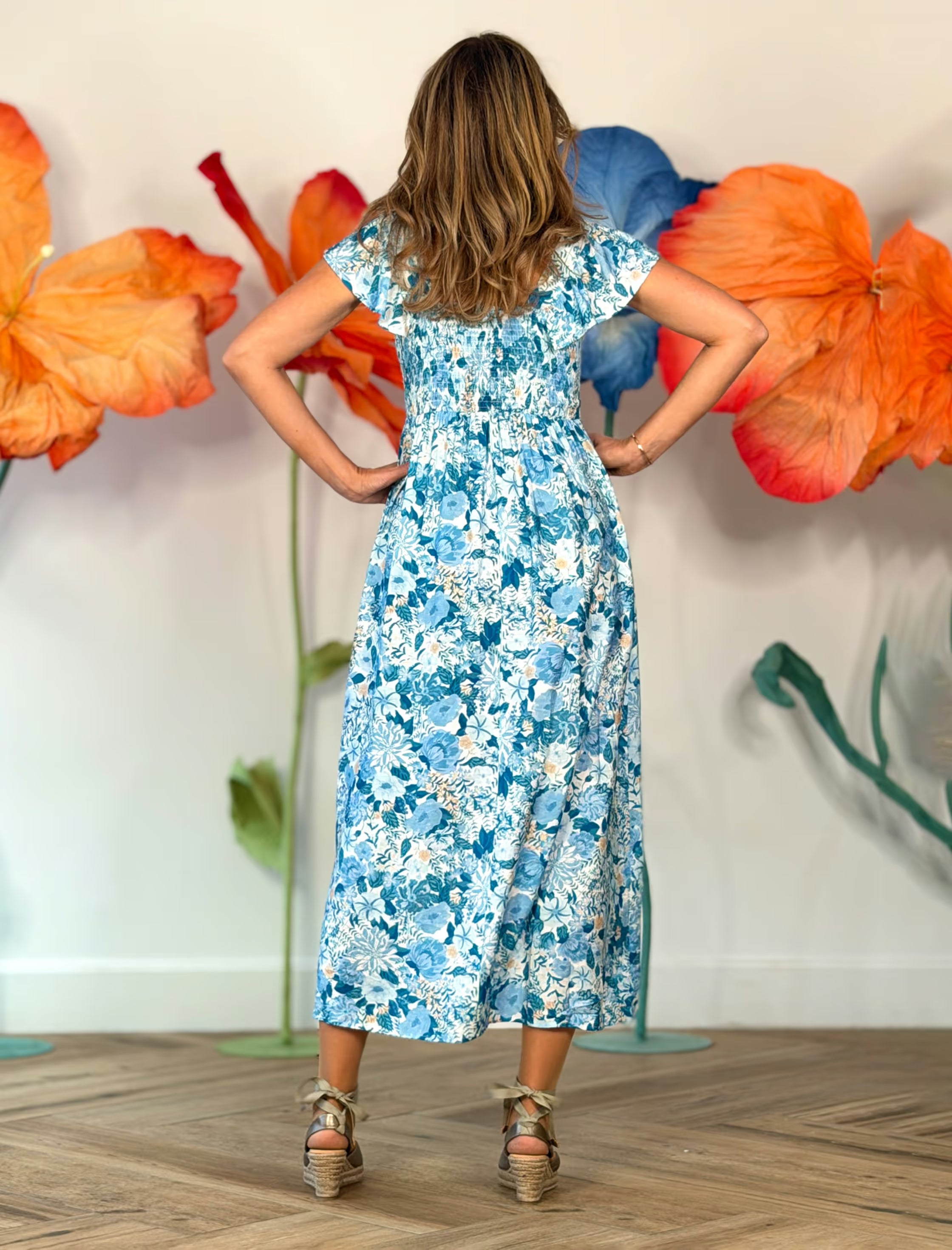 Vestido de flores boho azul