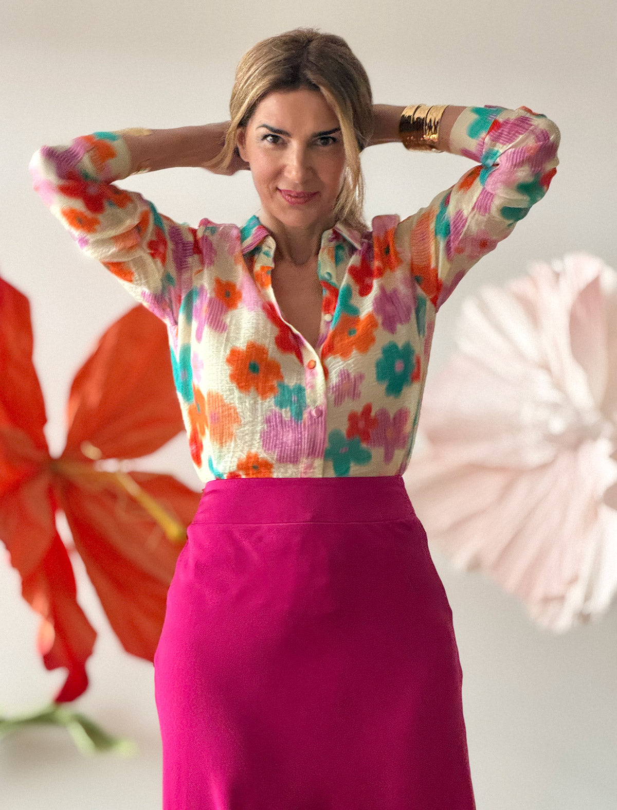 Falda evasé buganvilla