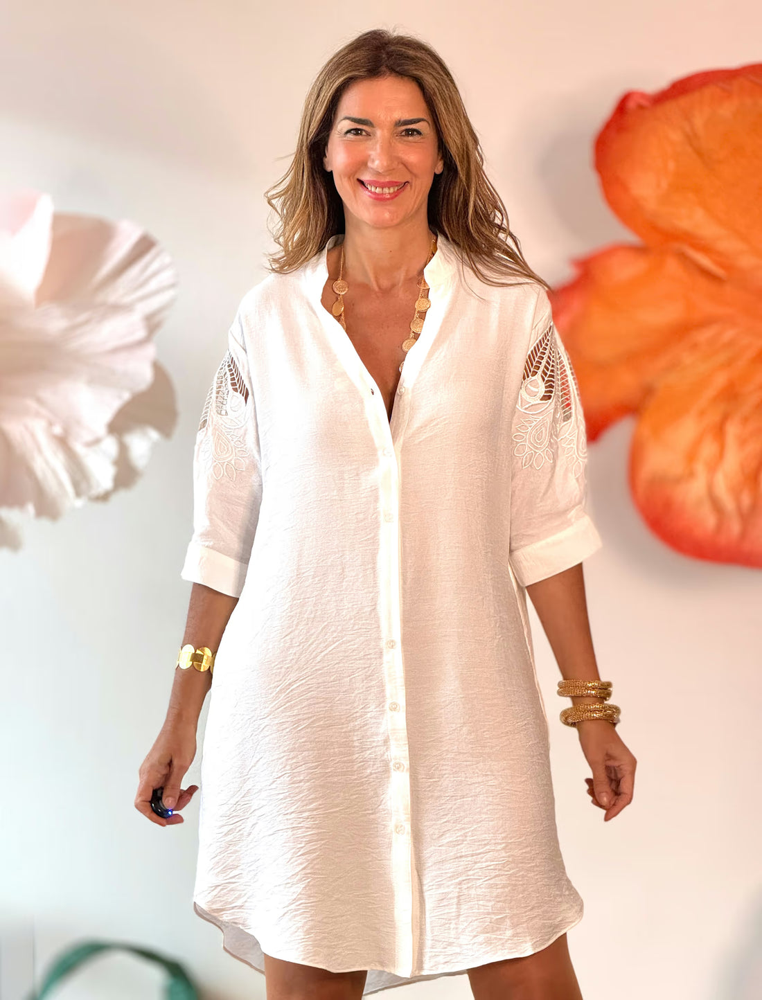 Vestido kaftán bordado blanco