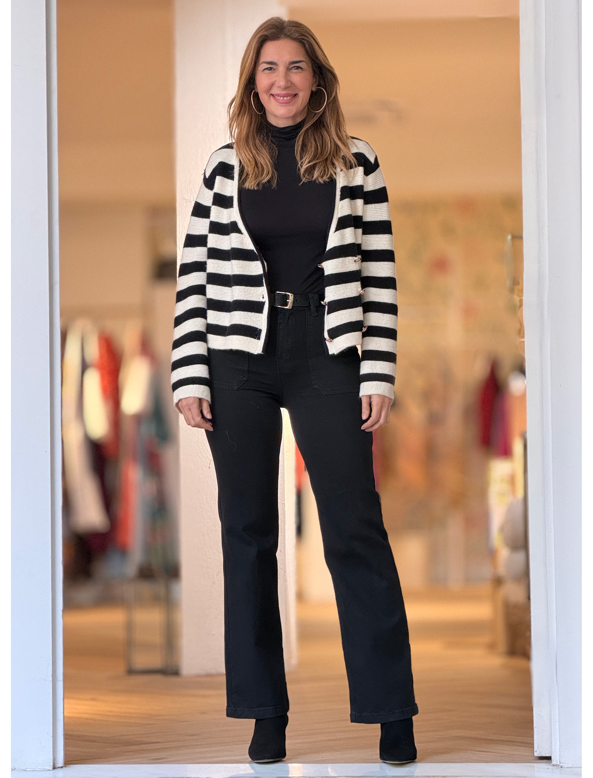 Black and white striped knit jacket | Nuria Cobo