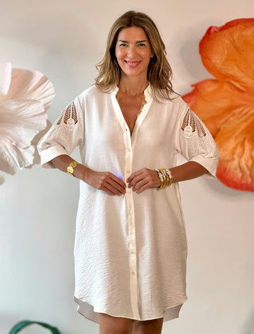 Vestido kaftán bordado blanco