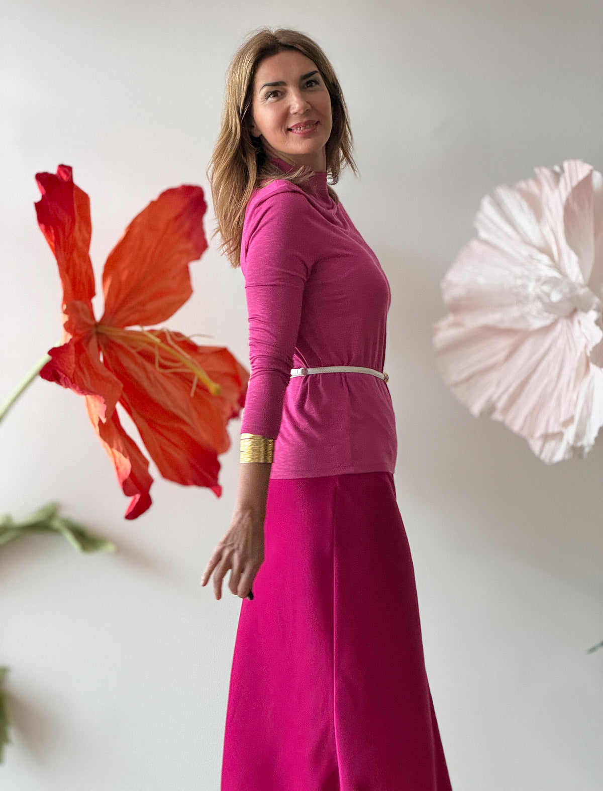 Falda evasé buganvilla