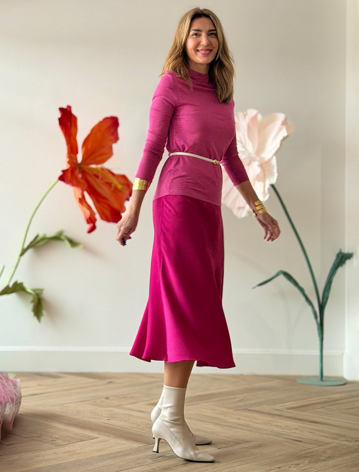 Falda evasé buganvilla