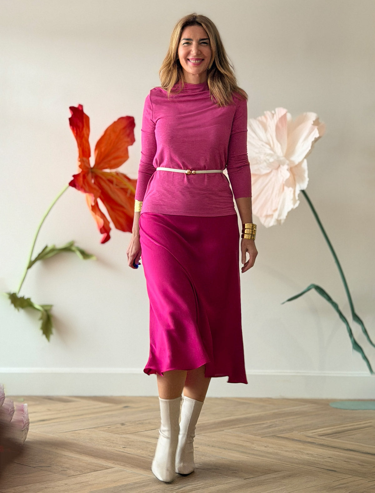 Falda evasé buganvilla