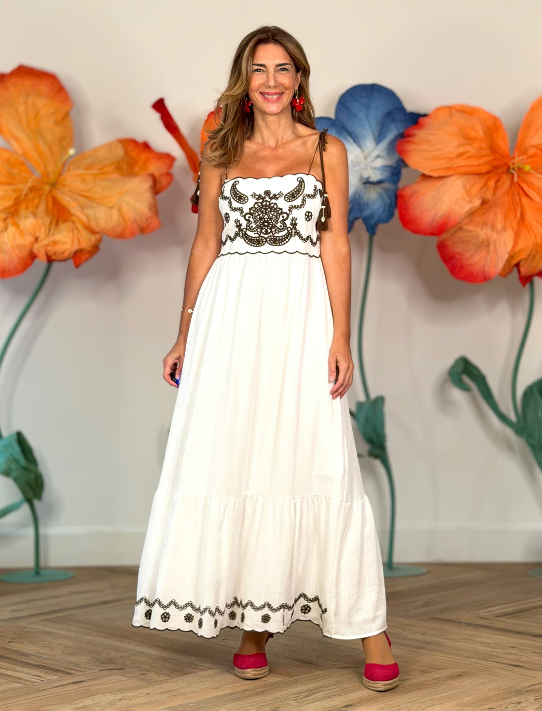 Vestido largo bordado boho