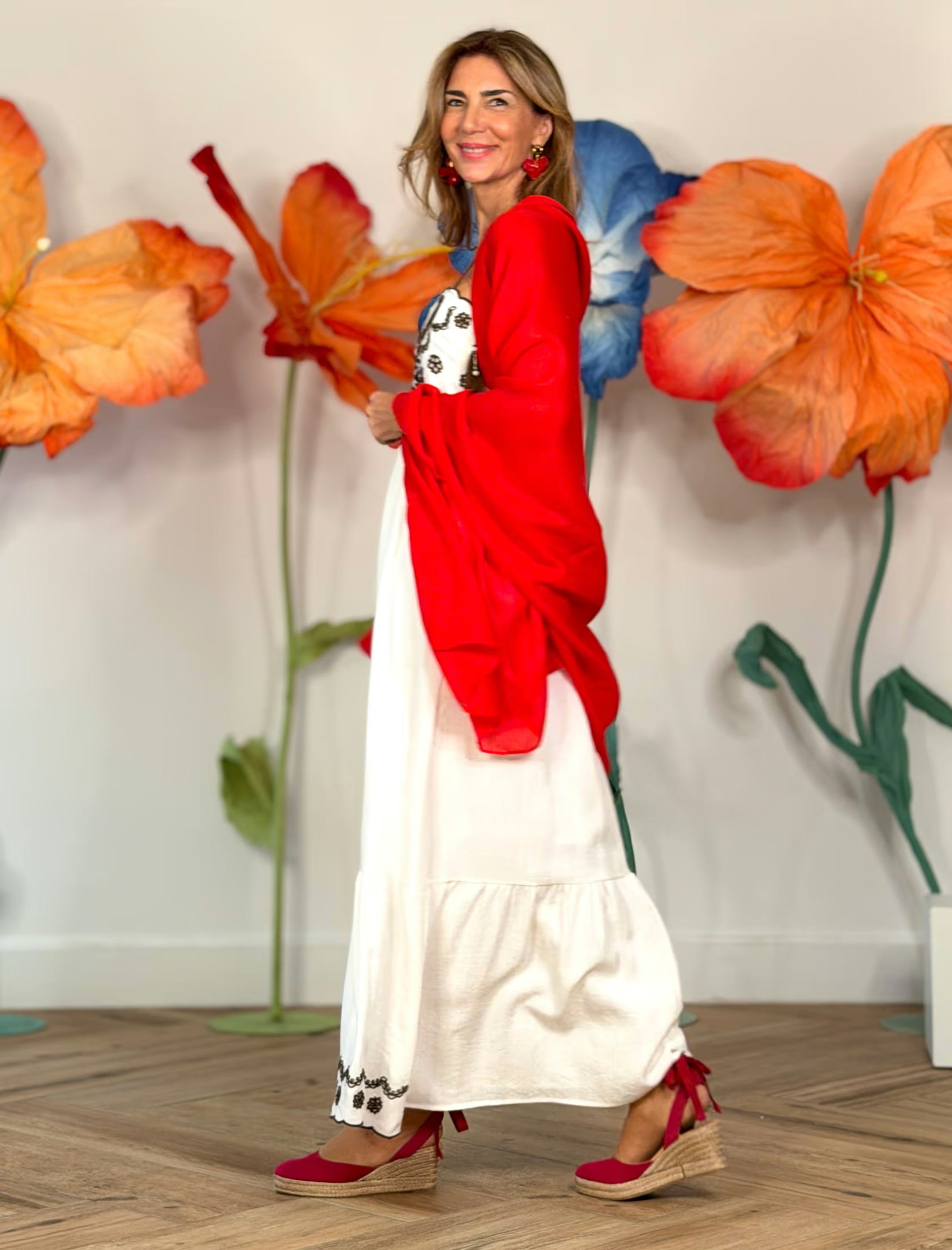Vestido largo bordado boho
