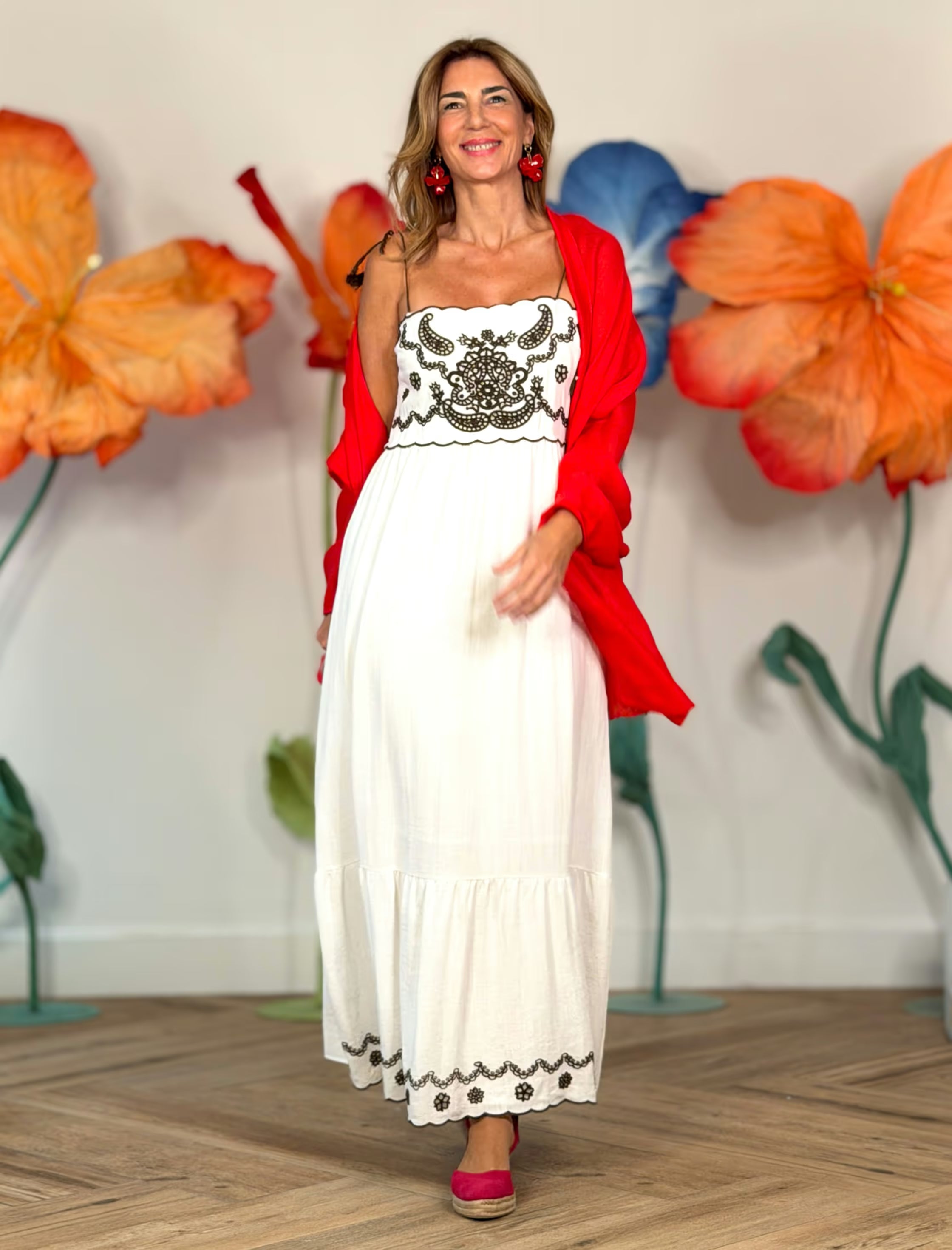 Vestido largo bordado boho