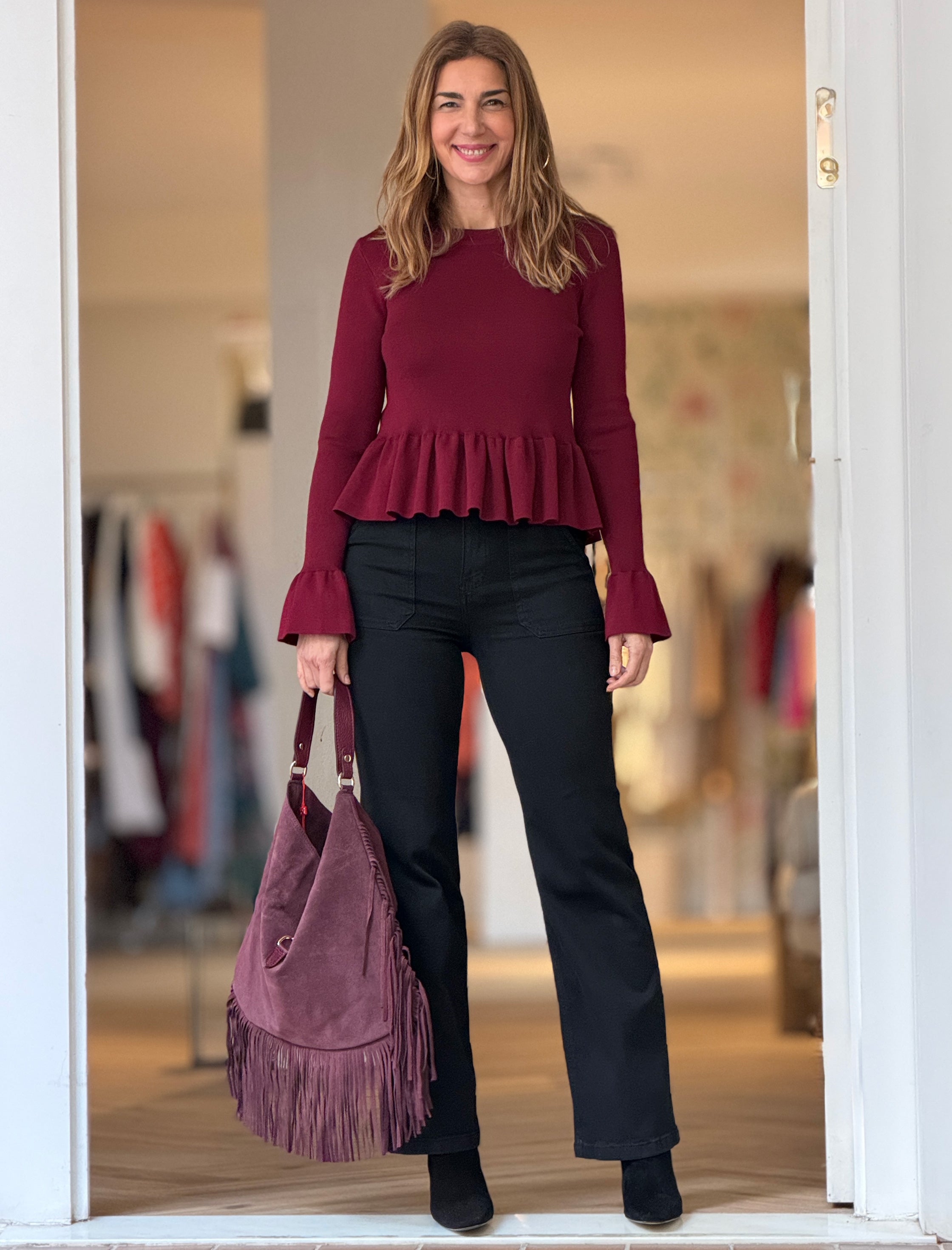 Jersey burdeos volante chic