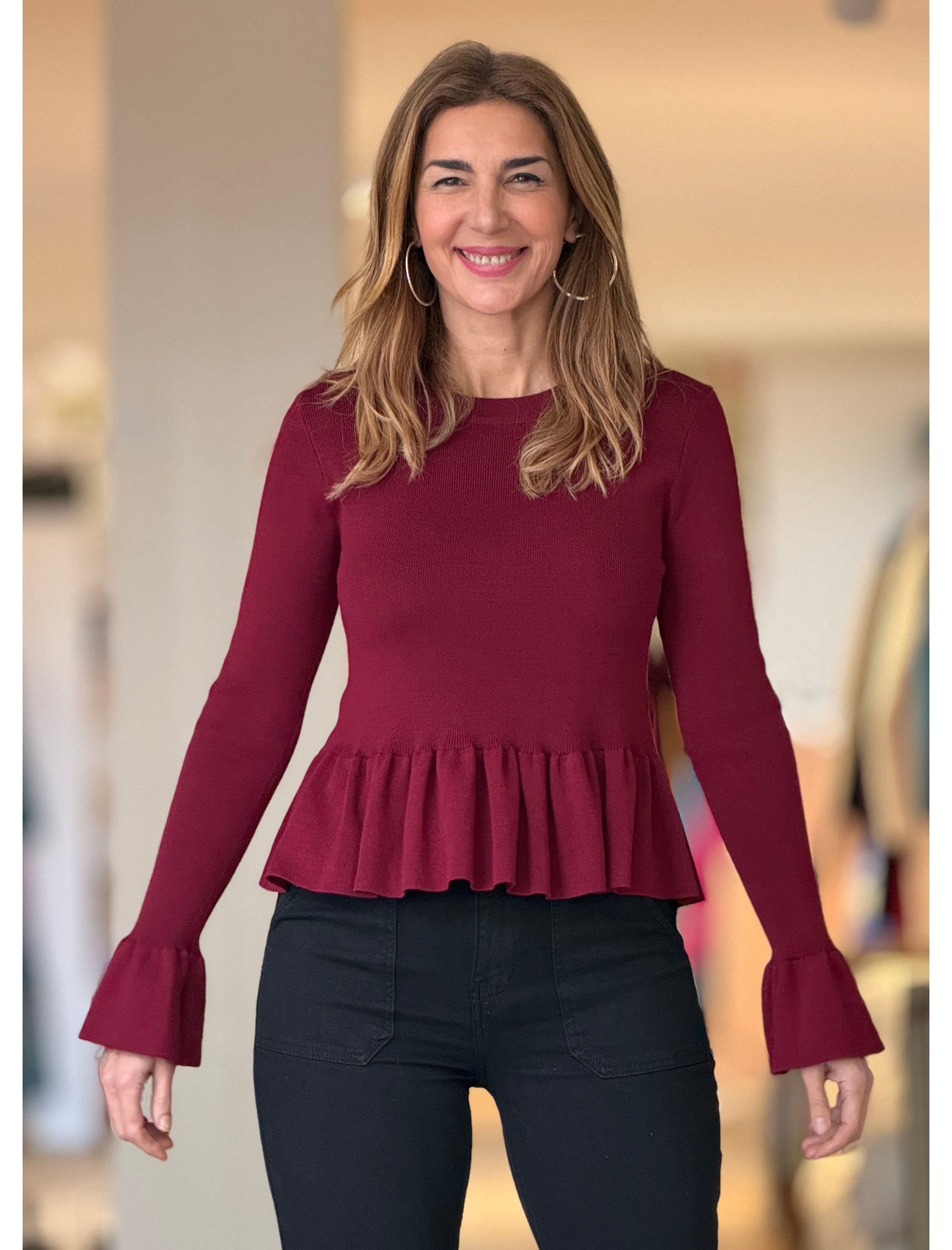 Jersey burdeos volante chic