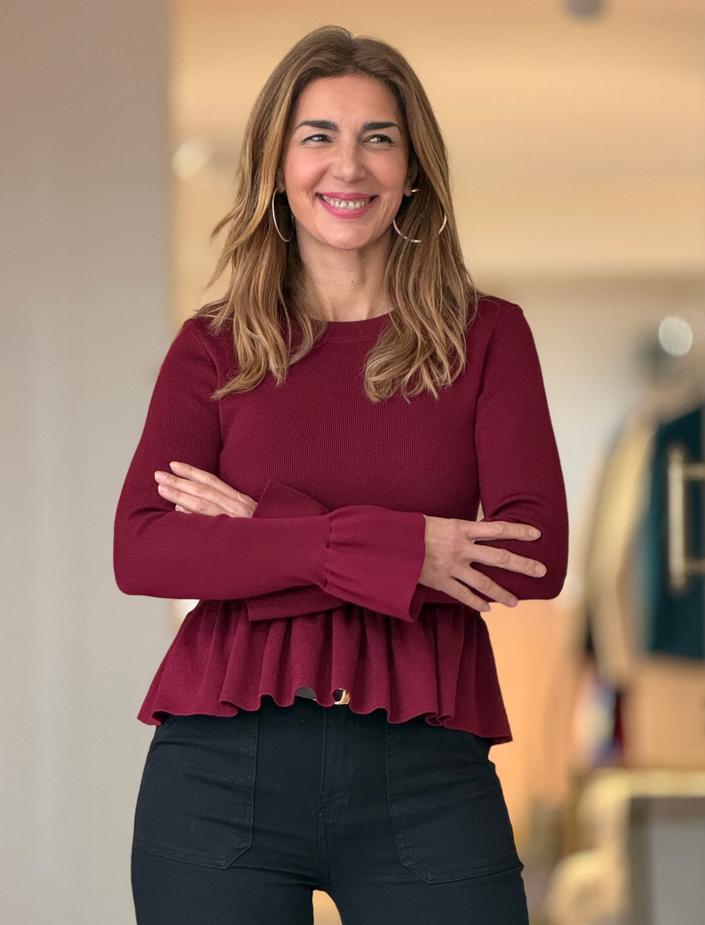 Jersey burdeos volante chic