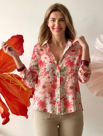 Camisa de mujer estampada flores chic