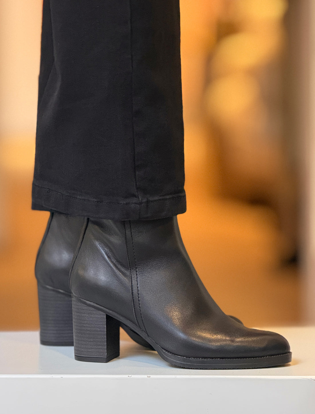 Flattering heel ankle boot black