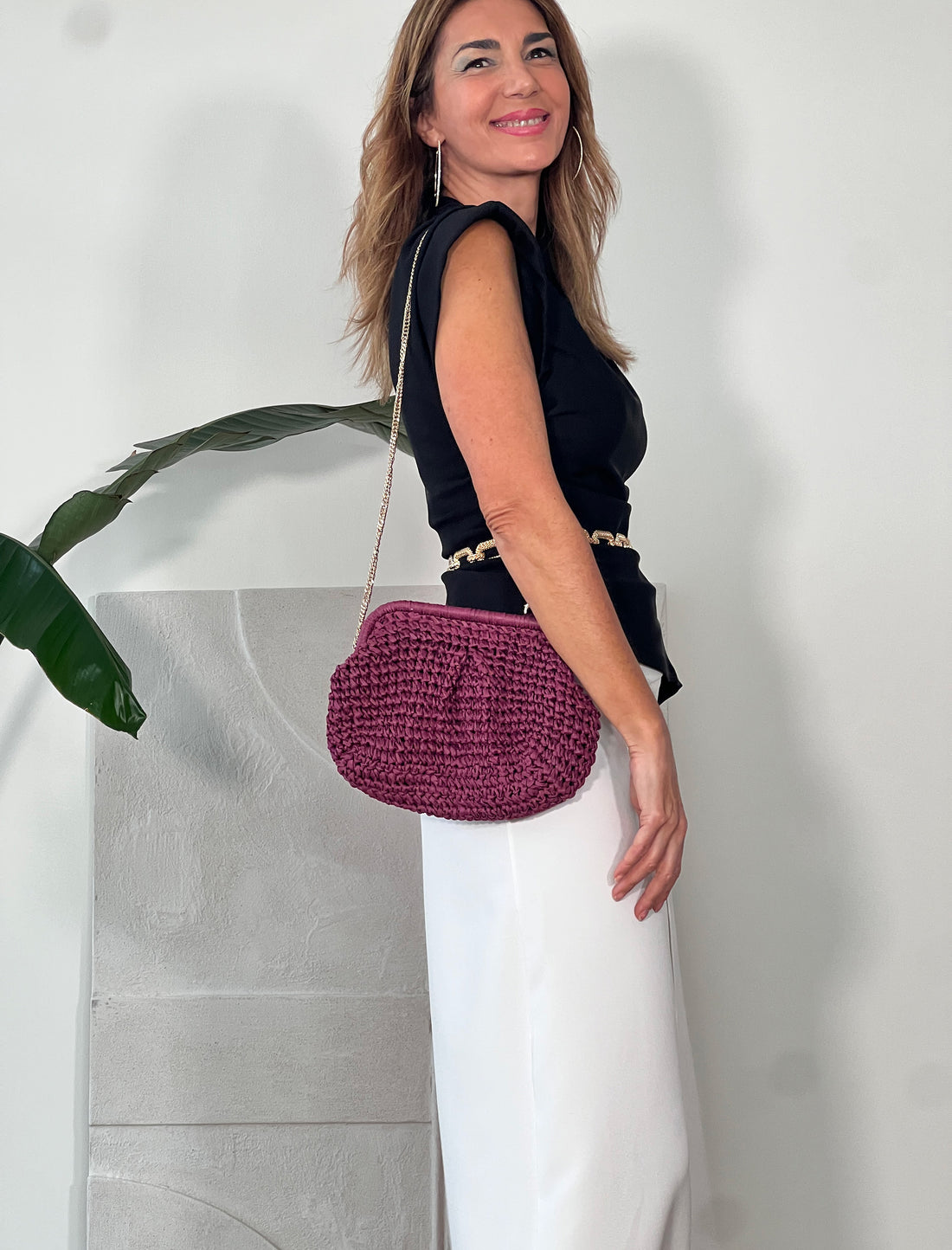 Bolso Pochette Natural Burdeos