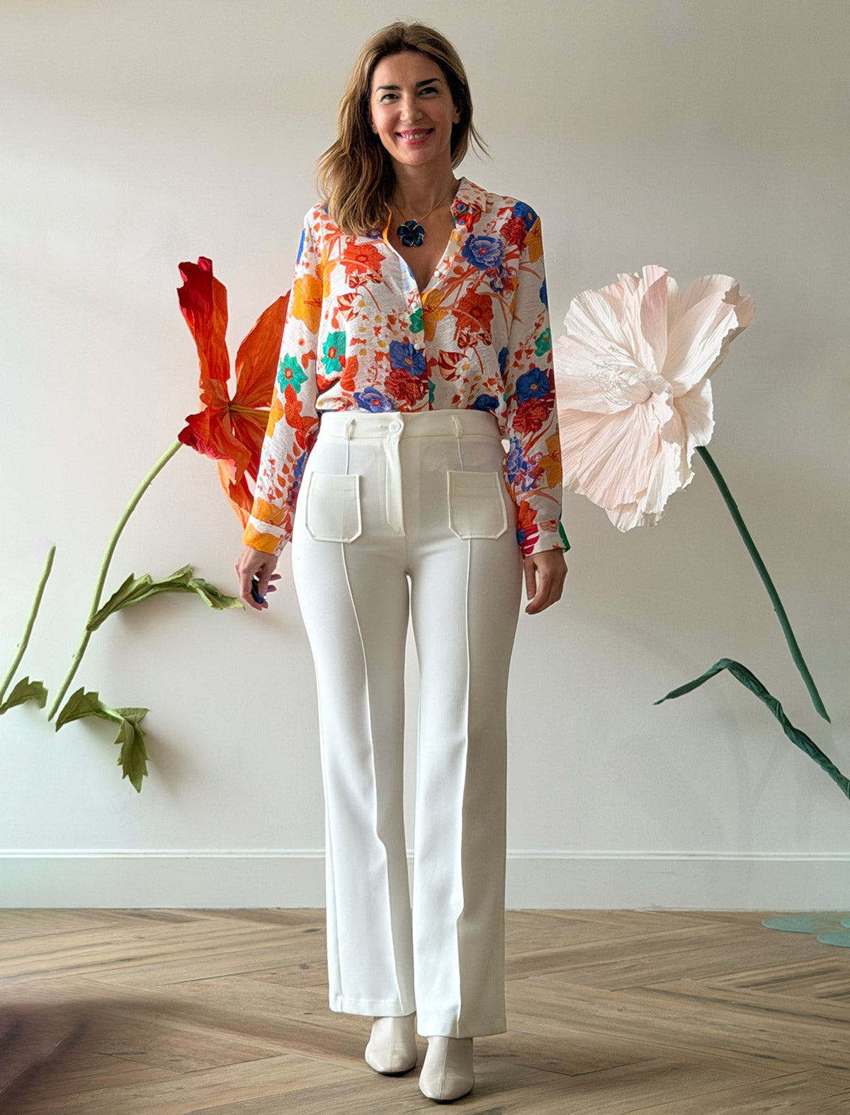 Camisa fluida floral jardín chic