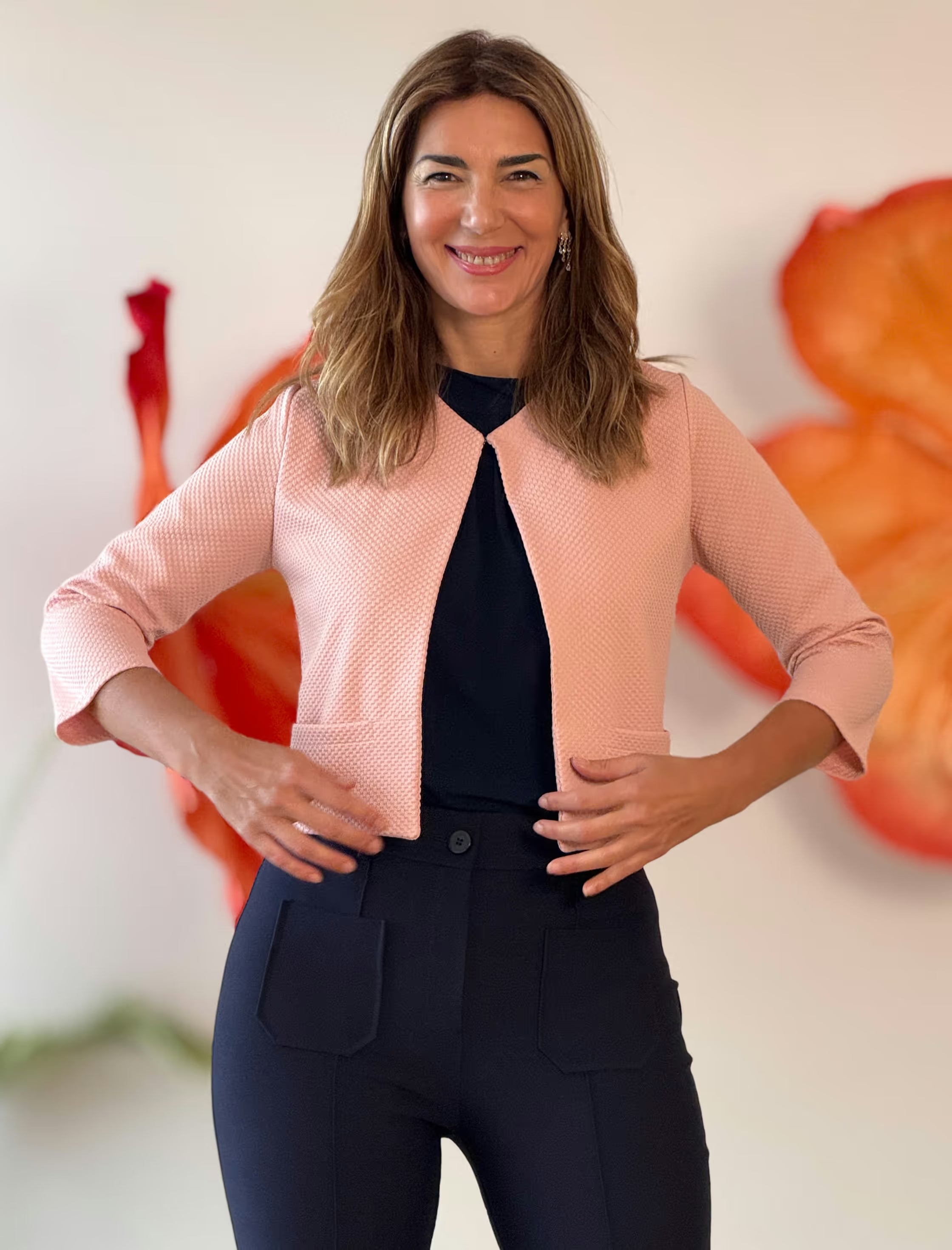 Chaqueta rosa corta piqué chic