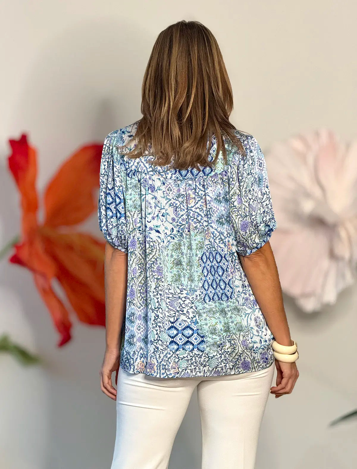 Blue flowing cashmere shirt
