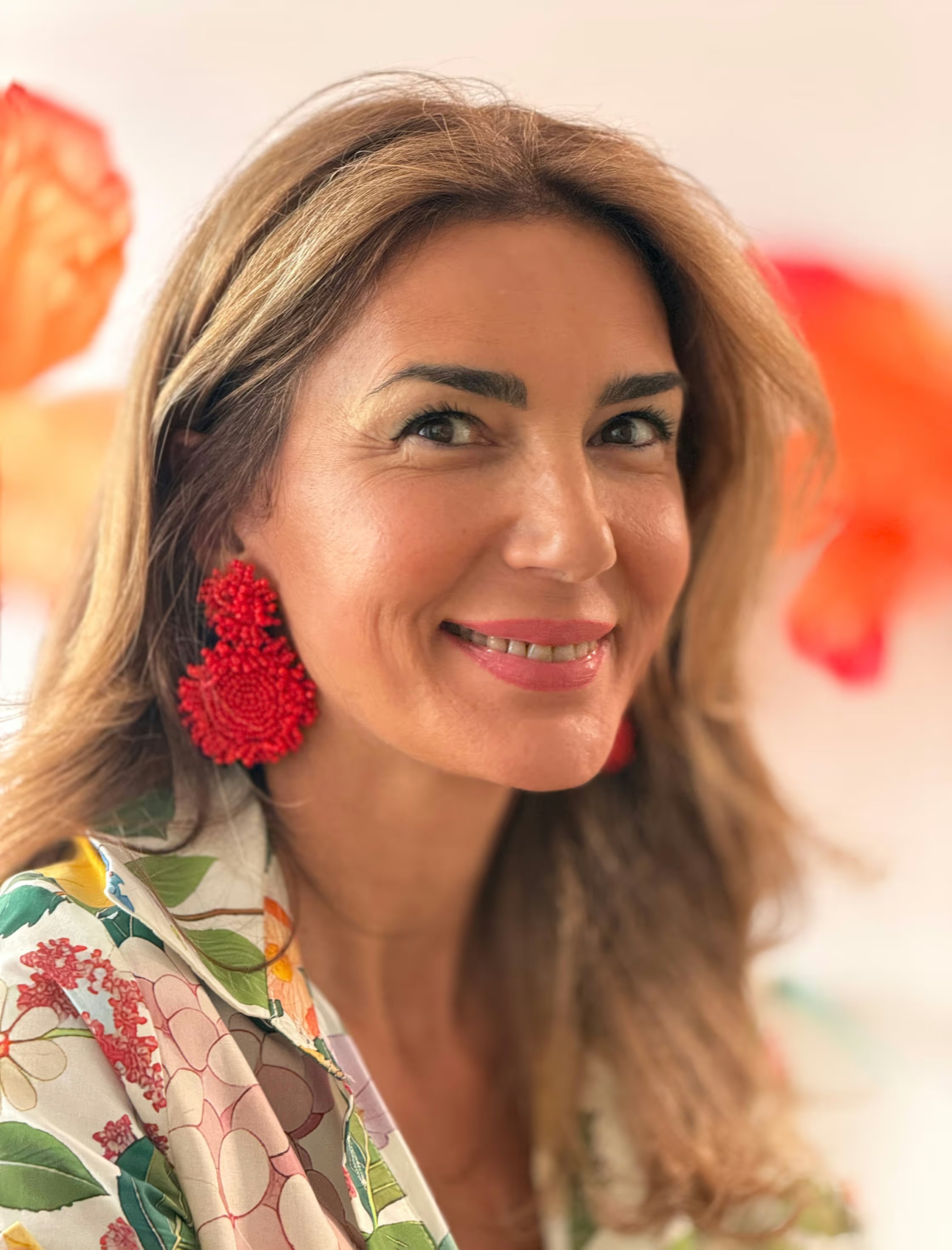 Red circle earrings