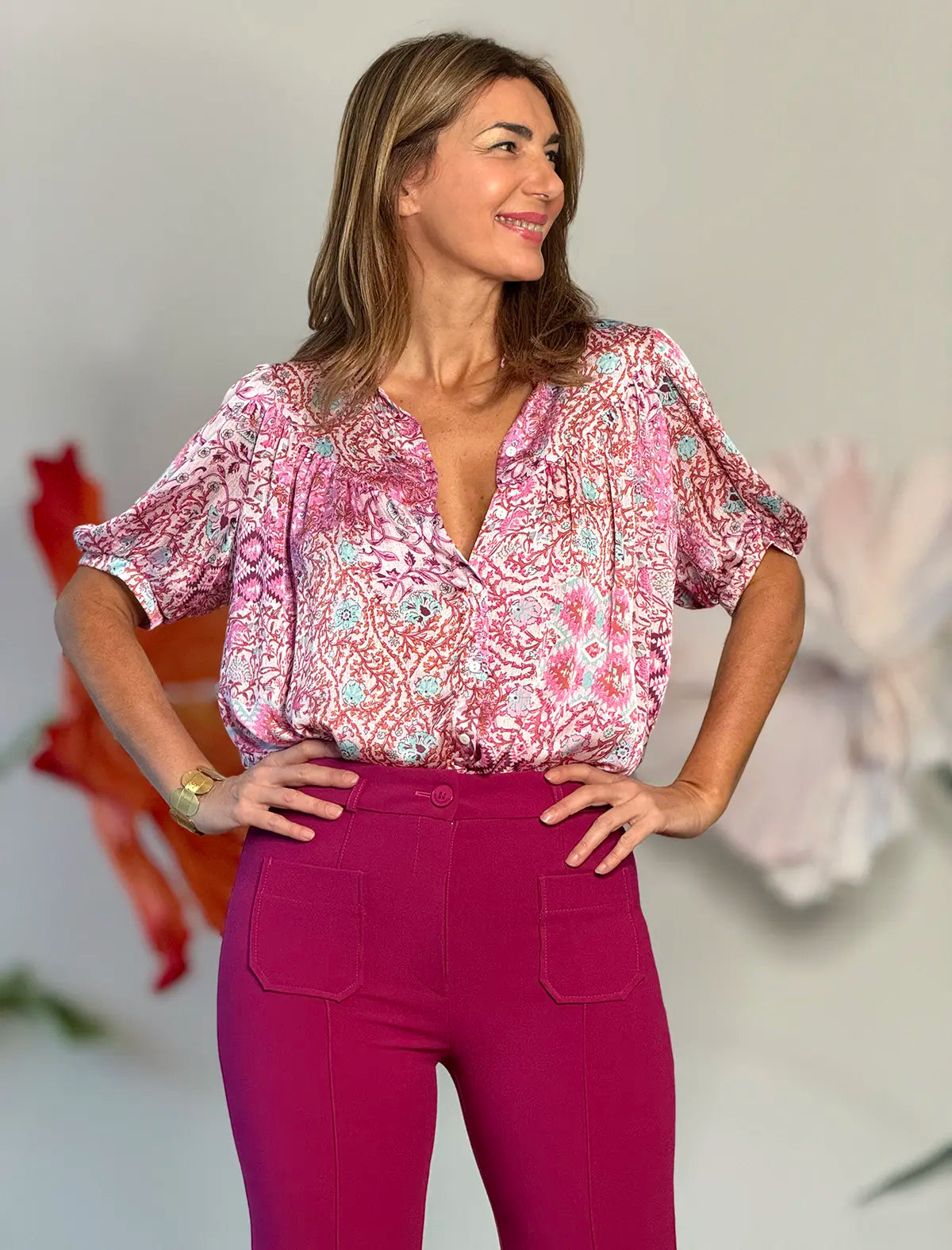 Camisa fluida cashemir rosa