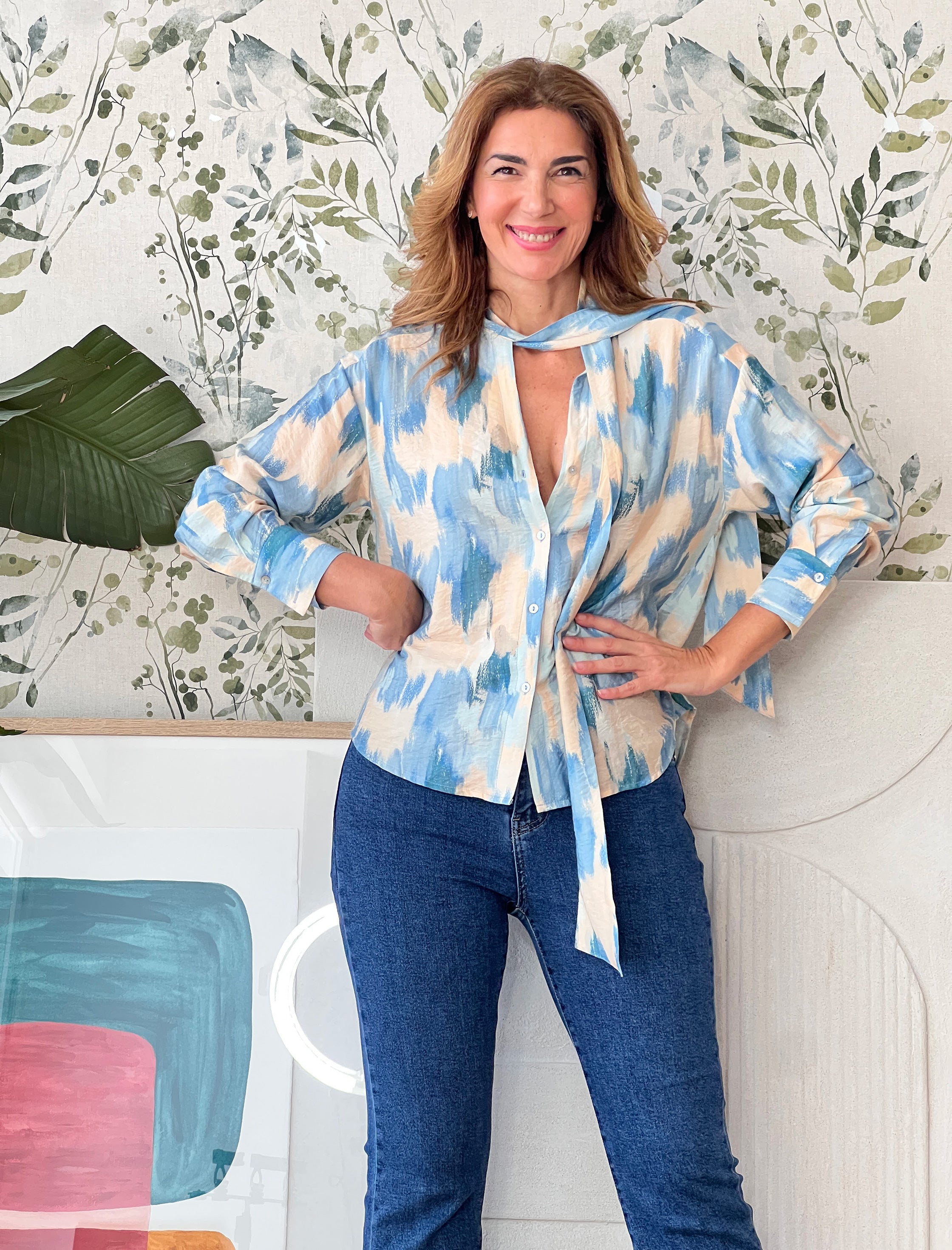 Camisa de viscosa Alejandra celeste
