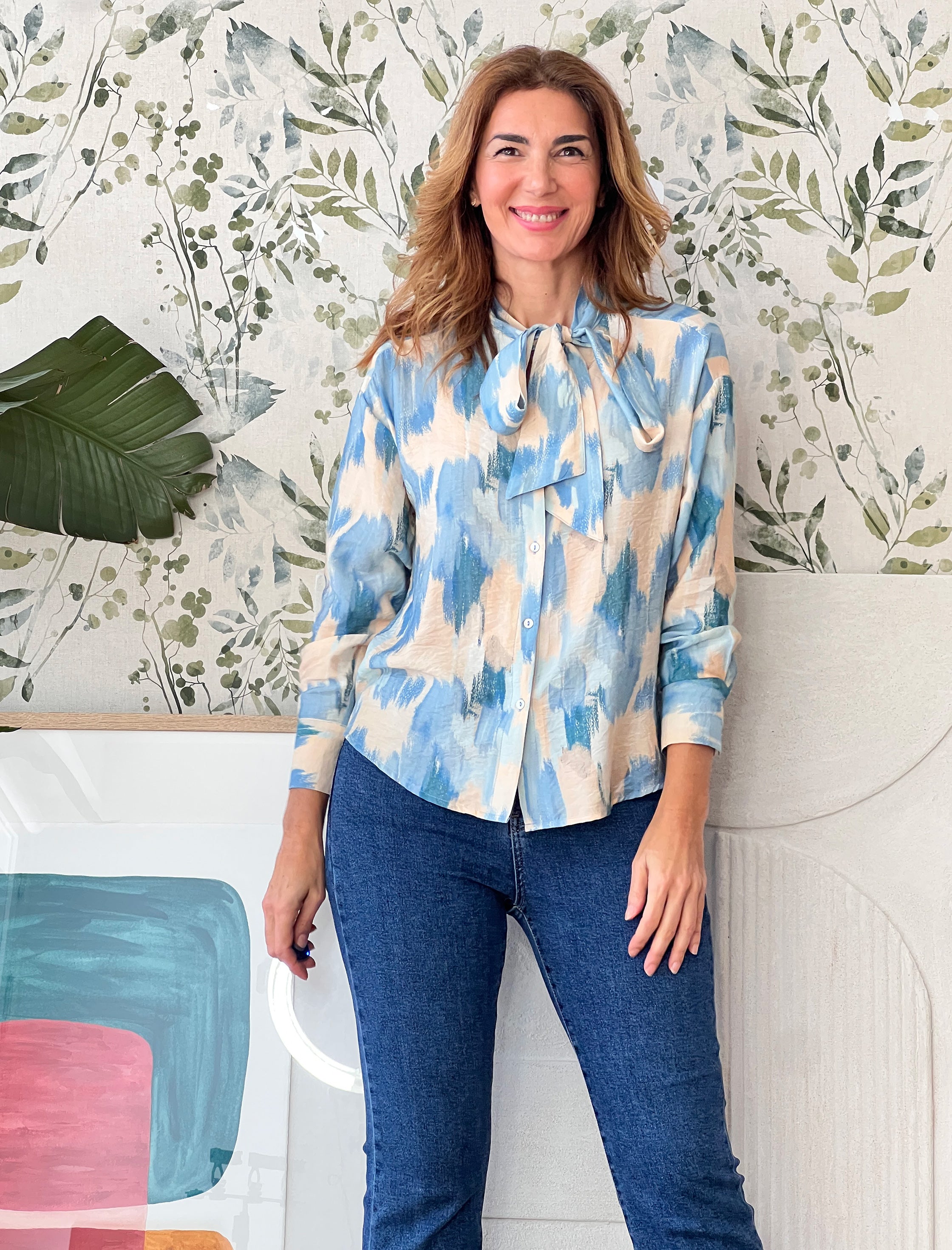 Camisa de viscosa Alejandra celeste