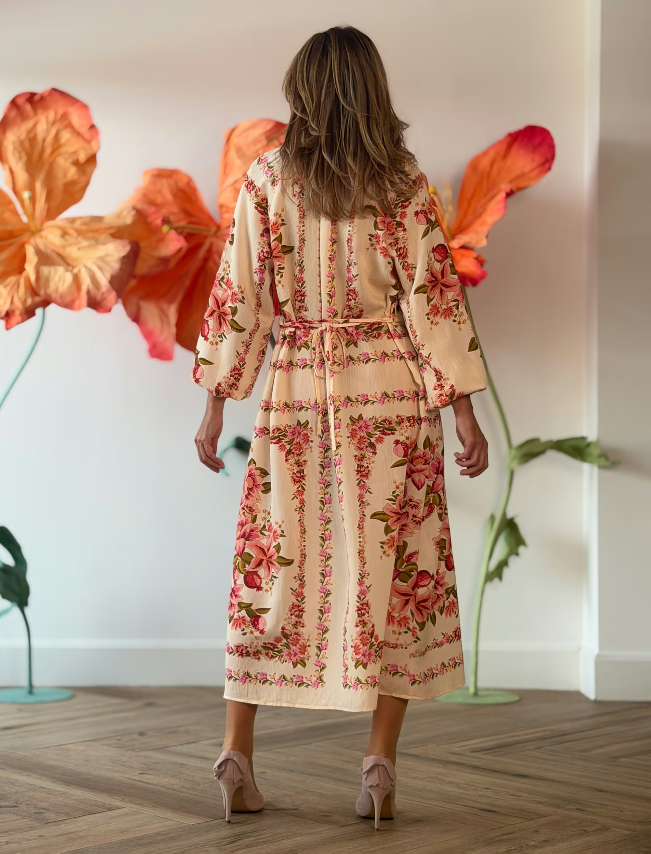 Vestido kaftán floreal suave