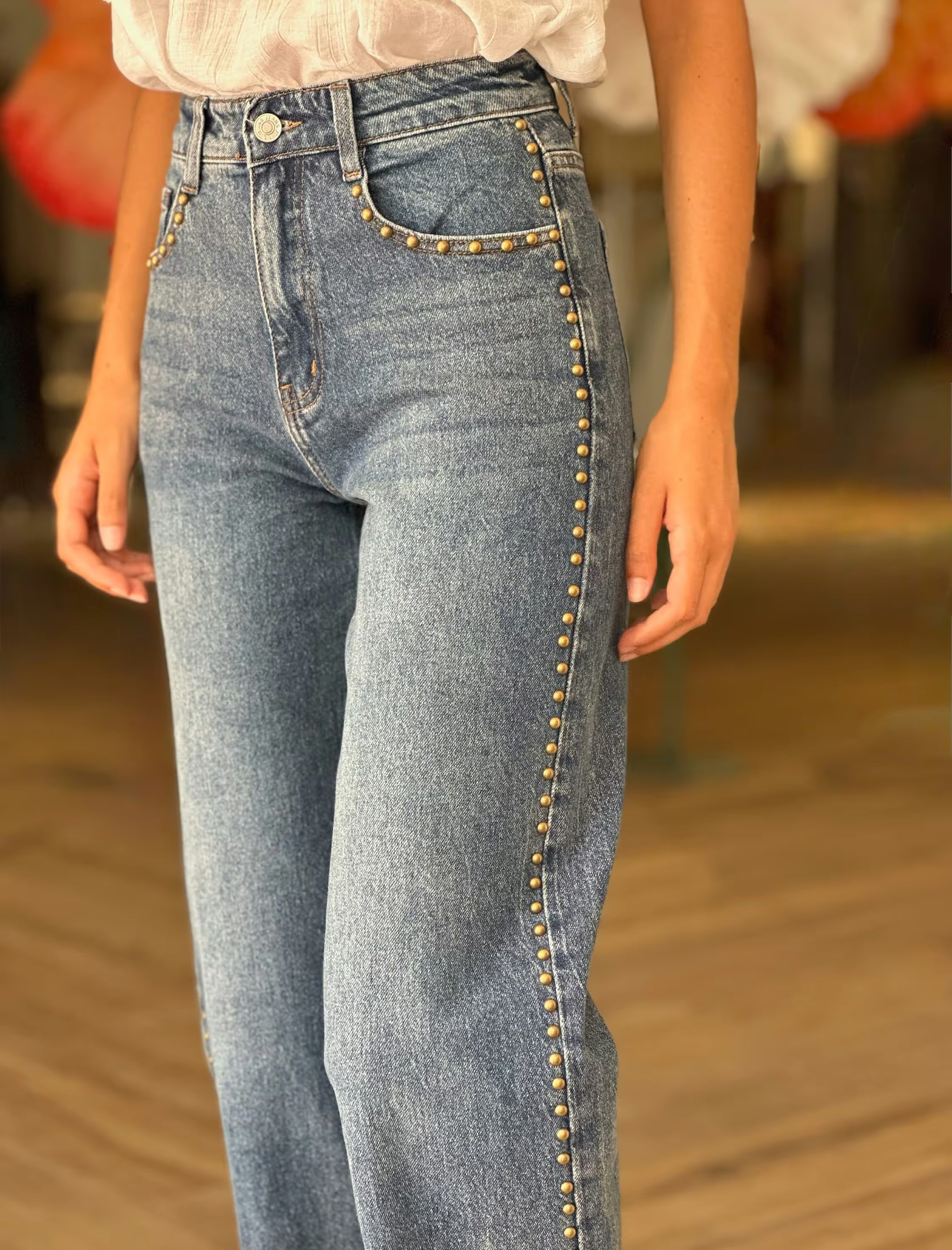 Studded denim jeans