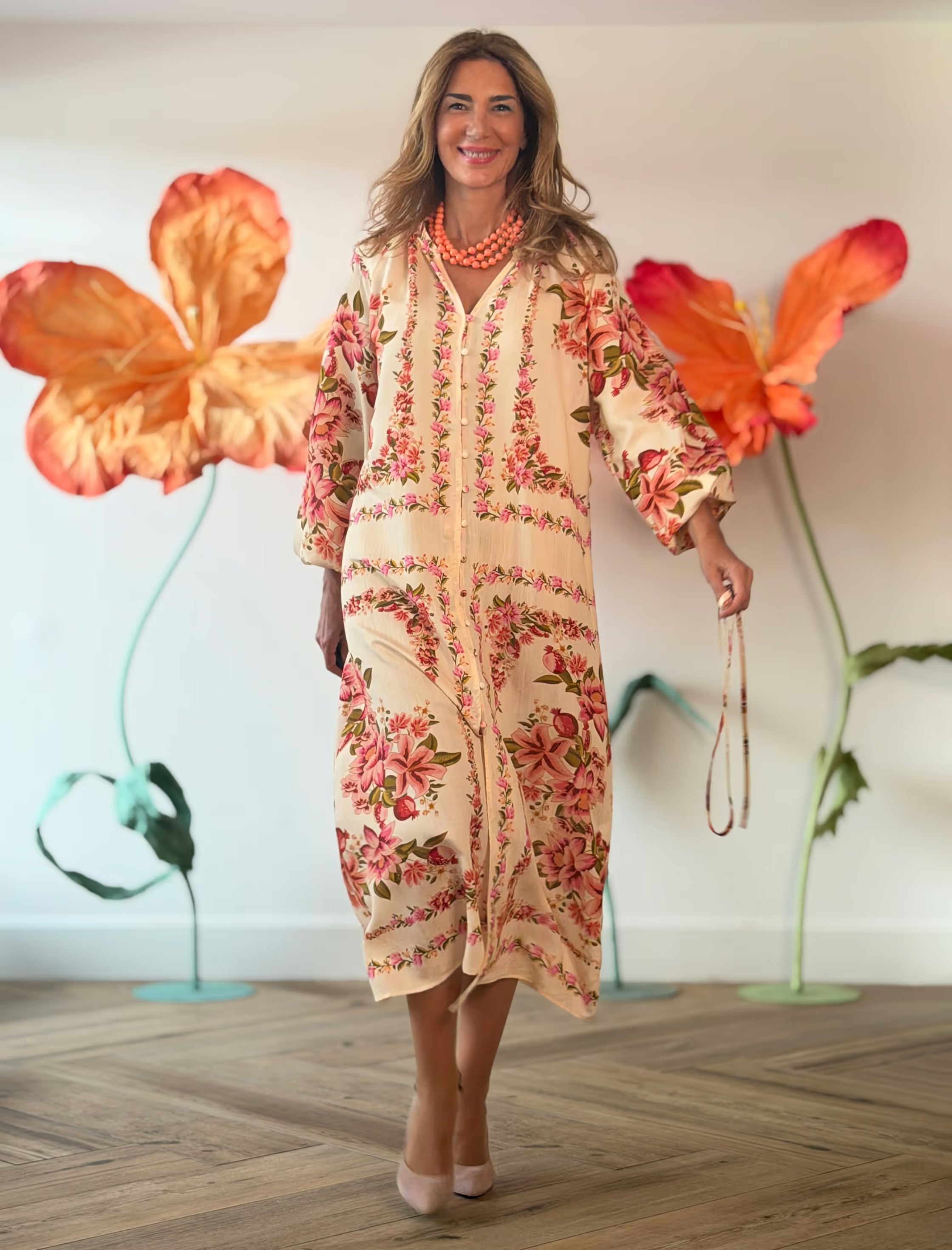 Vestido kaftán floreal suave