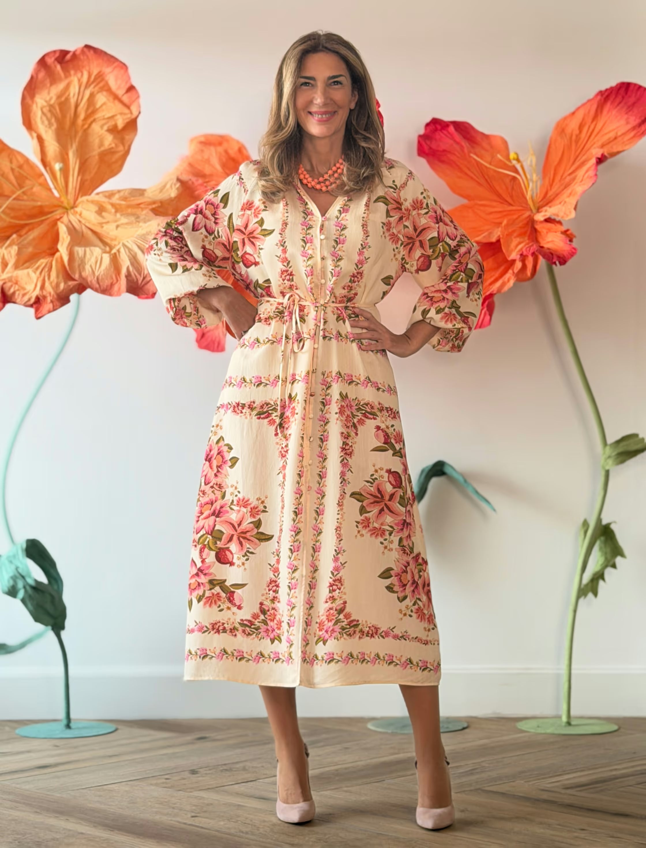 Vestido kaftán floreal suave