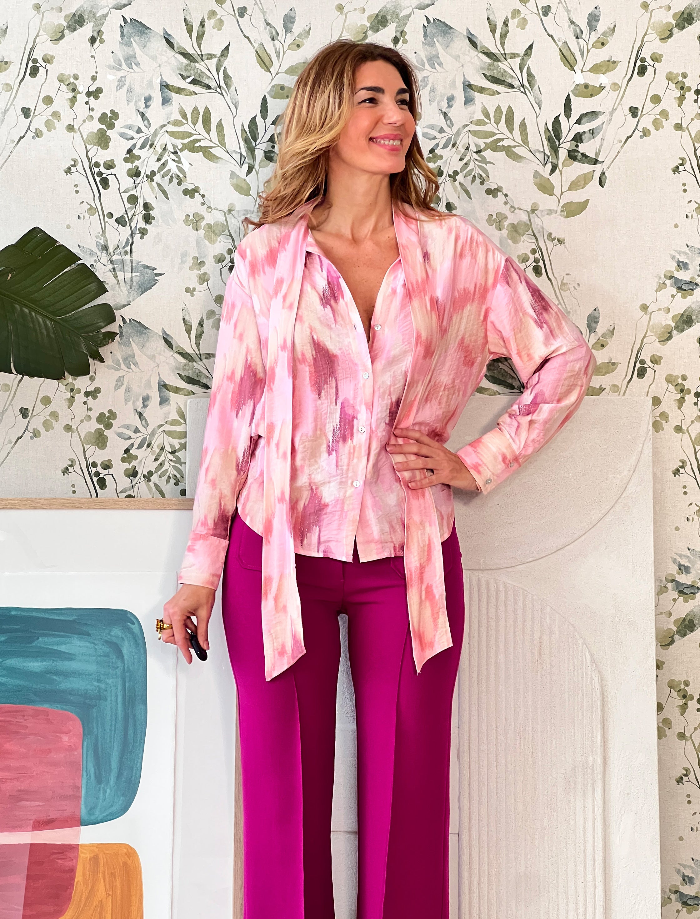Camisa de viscosa Alejandra rosa