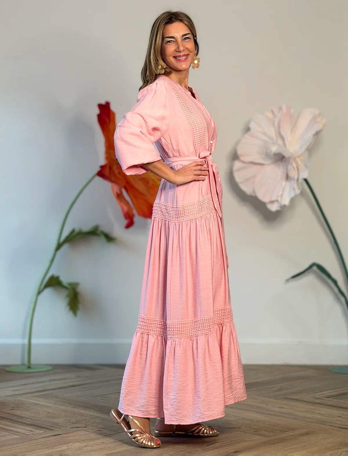 Vestido camisero bonito rosa