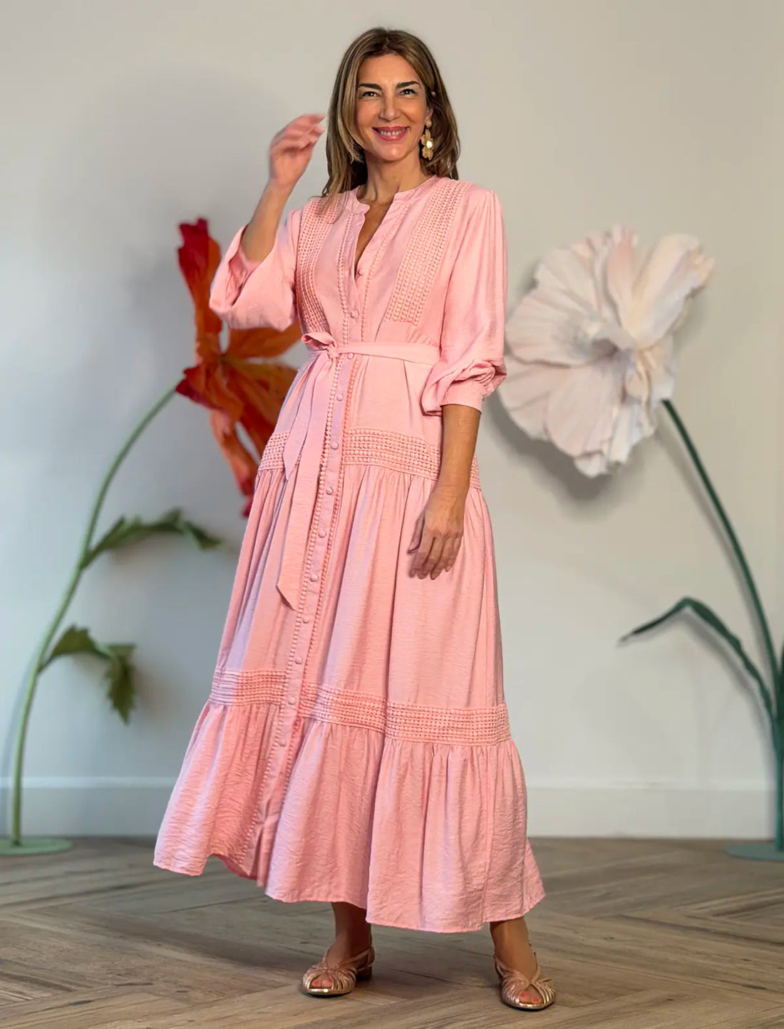 Vestido camisero bonito rosa